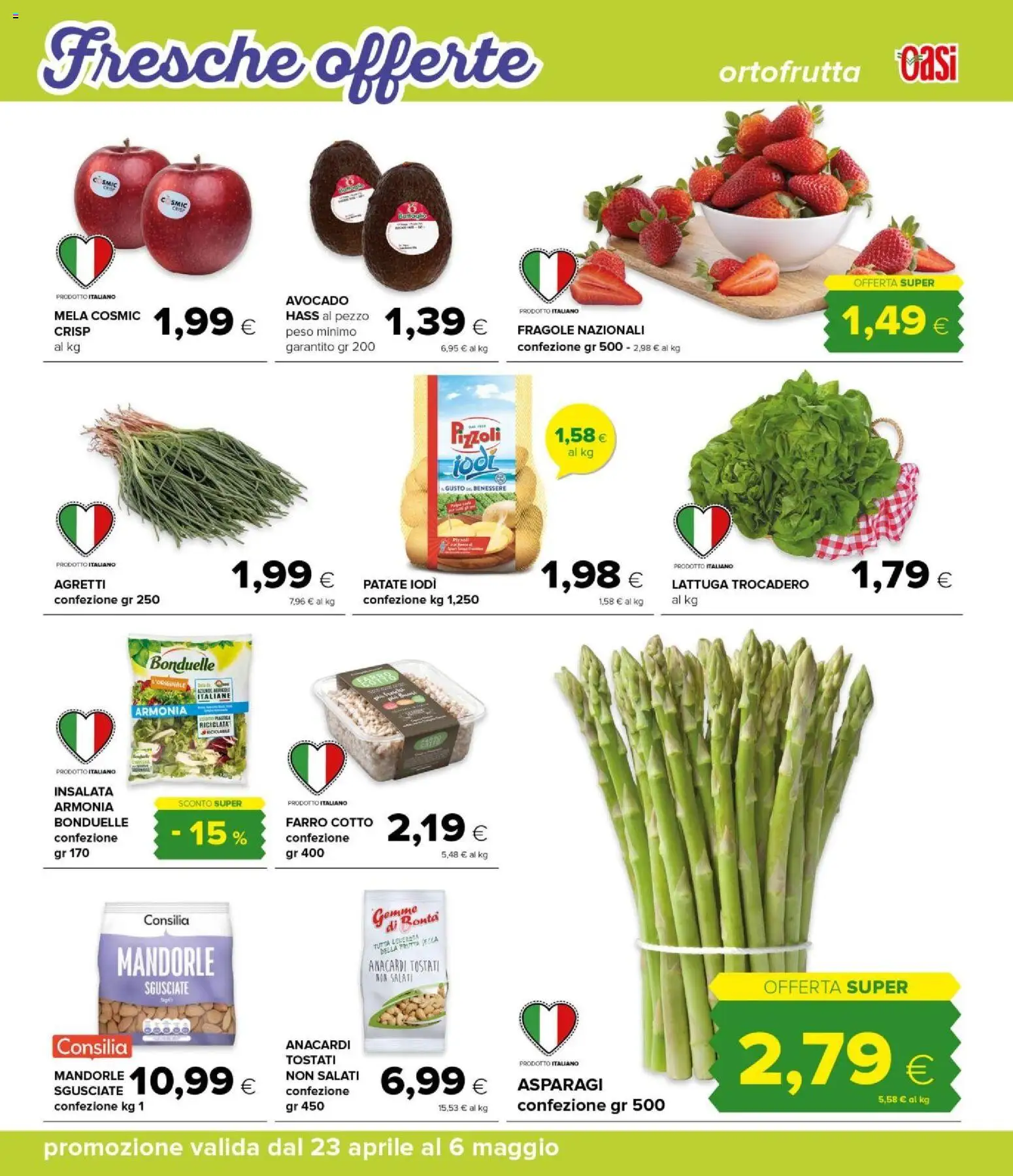 Volantino Oasi del 23.04.2026 | Pagina: 11 | Prodotti: Insalata, Avocado, Patate, Mandorle