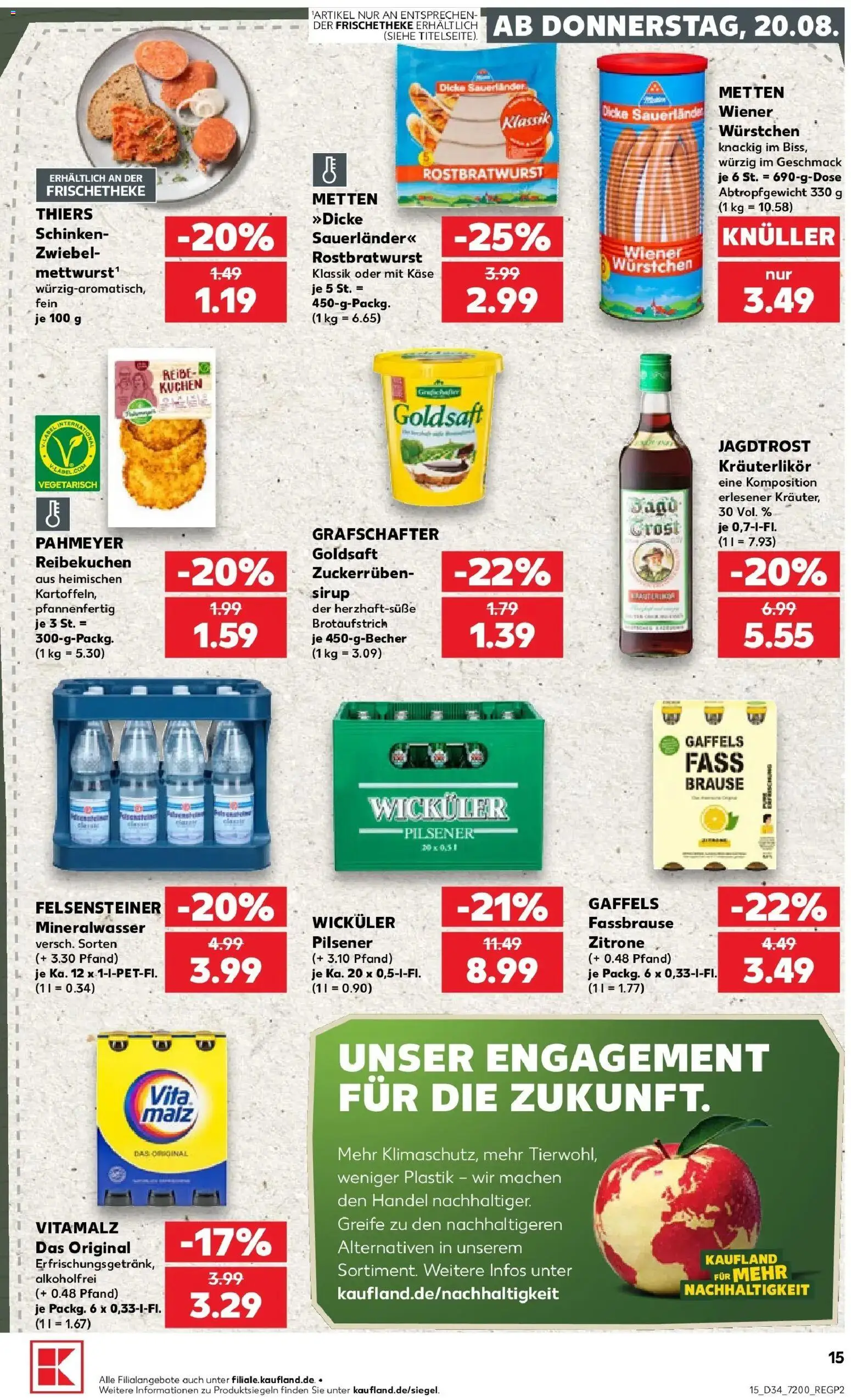 Prospekt Kaufland ab 20.08.2026 » Angebote Online zum Blättern | Seite: 15 | Produkte: Mineralwasser, Zitrone, Schinken, Kuchen