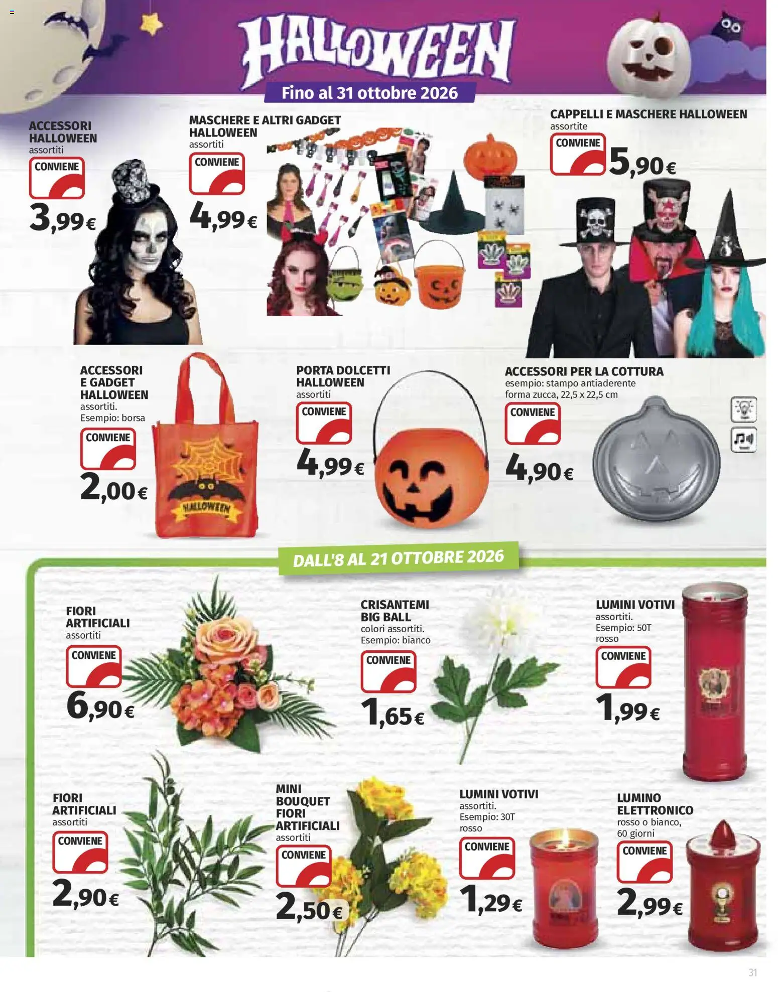 Volantino Ipercoop del 08/10/2026 | Pagina: 31 | Prodotti: Porta, Maschere, Borsa, Crisantemi