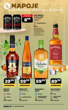 Pogląd oferty "Netto gazetka - Alkohole mocne" - ważna od 27.04.2026 | Strona: 14 | Produkty: Metaxa, Coca cola, Jack Daniel's, Whisky