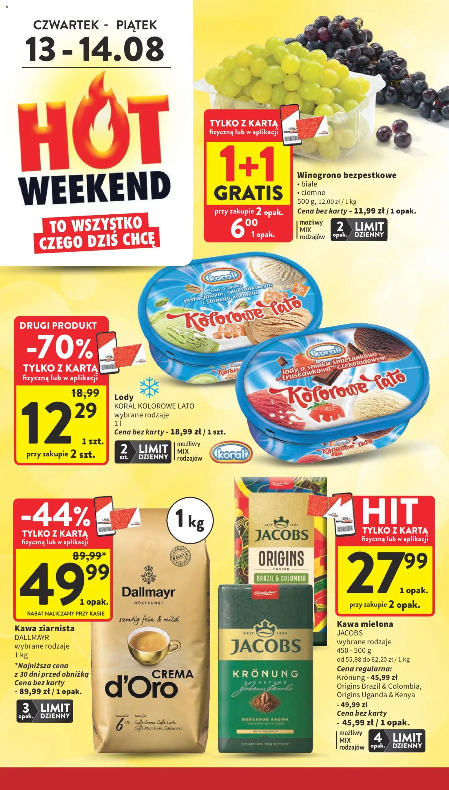 Intermarche gazetka od 13.08.2026 | Strona: 16 | Produkty: Kawa ziarnista, Cappuccino, Kawa, Lody