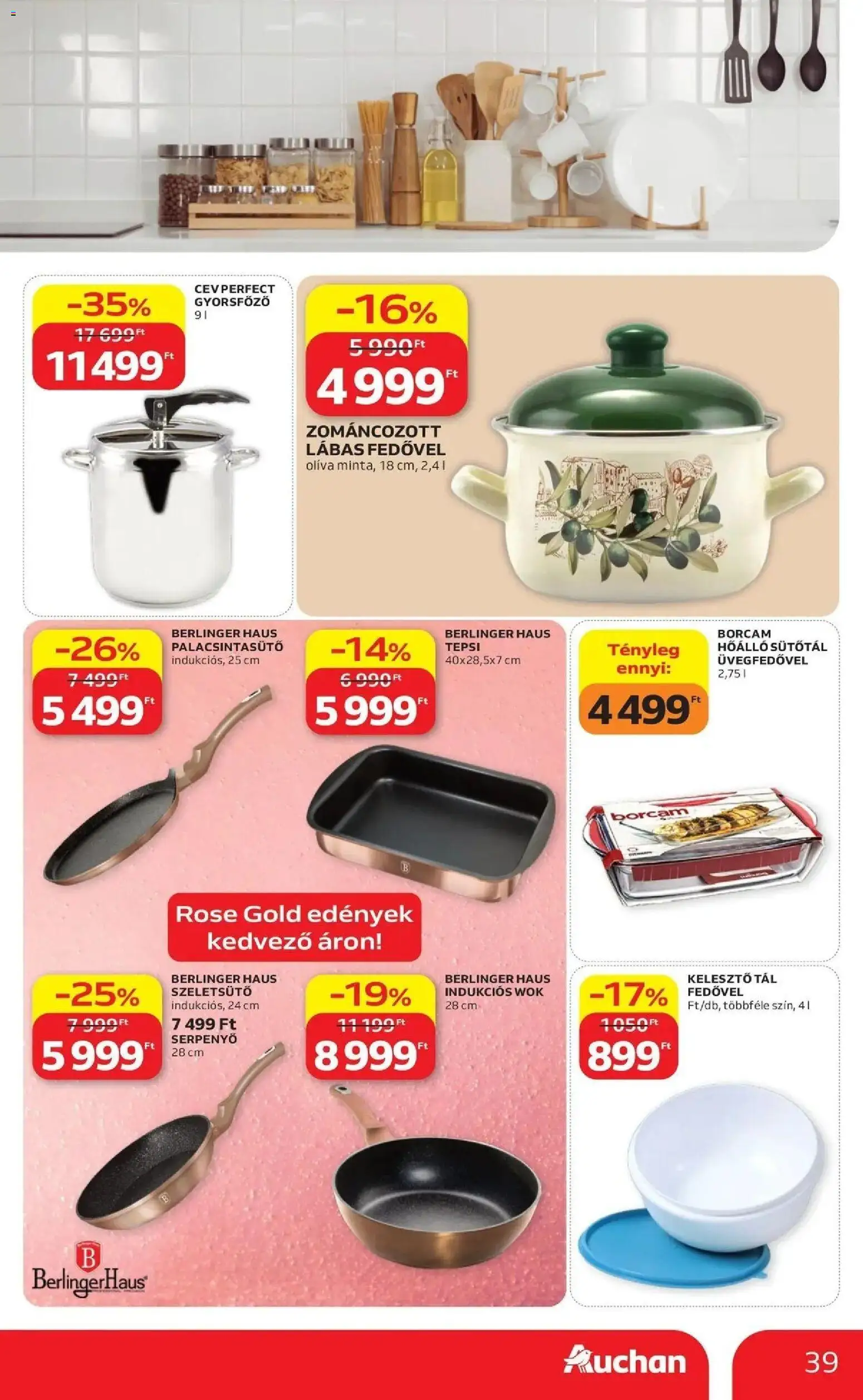 Auchan akciós újság Szolnok - 2026.08.13. -tól/töl > akció, lapozható szórólap 🛍️ | Oldal: 39 | Termékek: Wok, Kelesztő, Serpenyő, Rosé