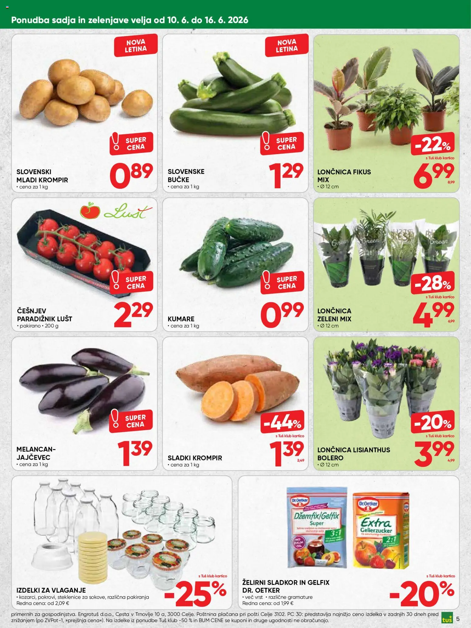 Novi Tuš katalog ponudbe – veljaven od 10.06.2026 | Stran: 5 | Izdelki: Paradiznik, Krompir, Sladkor, Jajcevec