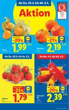 Lidl - Flugblatt ab 30.04.2026 gültig | Seite: 3 | Produkte: Erdbeeren, Mandarinen, Gemüse, Obst