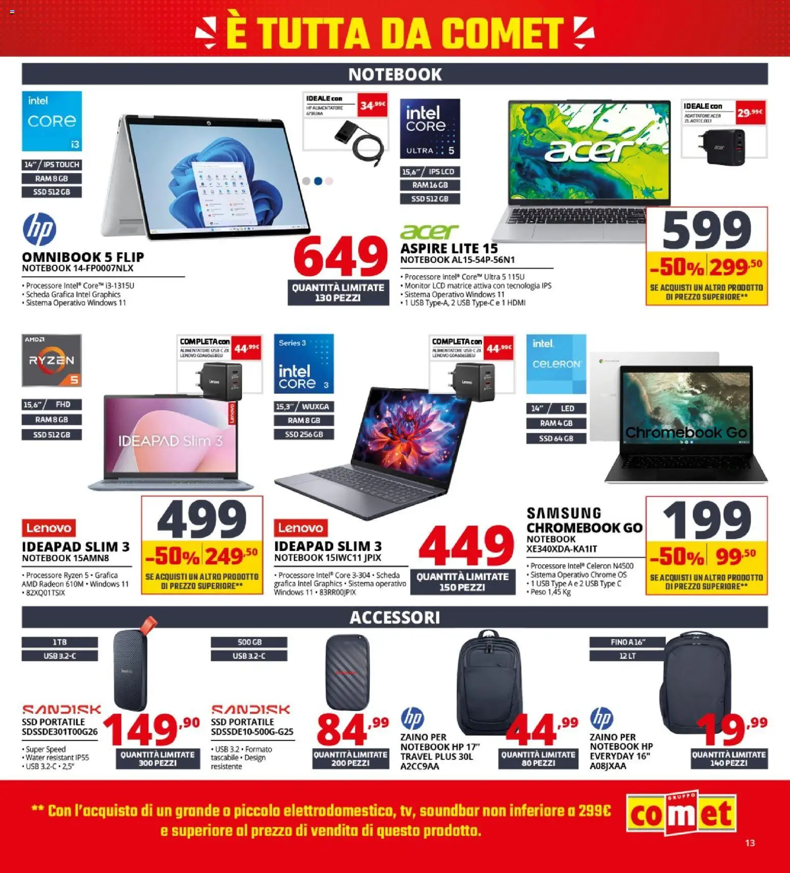 Volantino Comet del 24/09/2026 | Pagina: 13 | Prodotti: Soundbar, Zaino, USB, Samsung