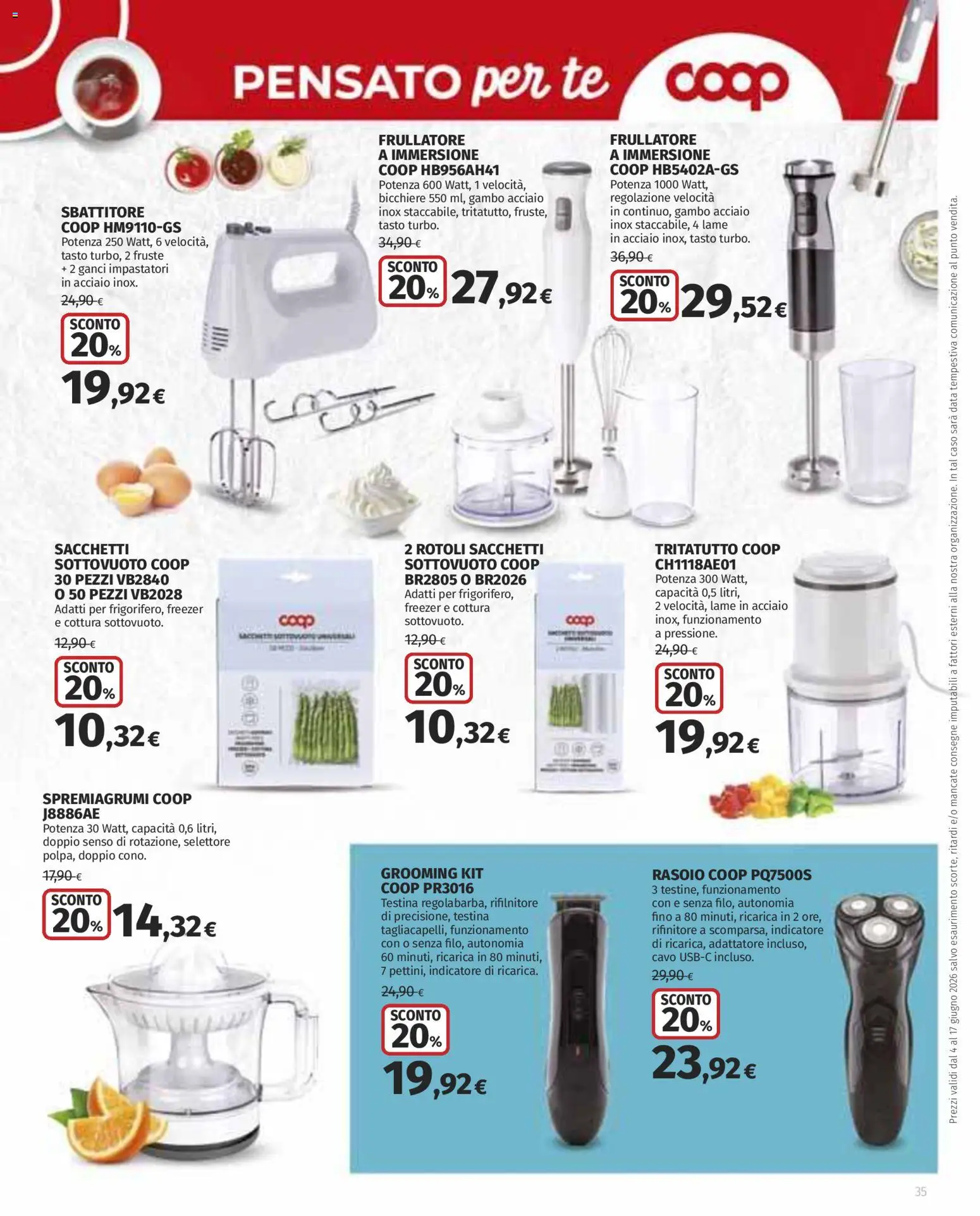 Volantino Ipercoop del 04.06.2026 | Pagina: 35 | Prodotti: Sbattitore, Freezer, Cavo, Spremiagrumi