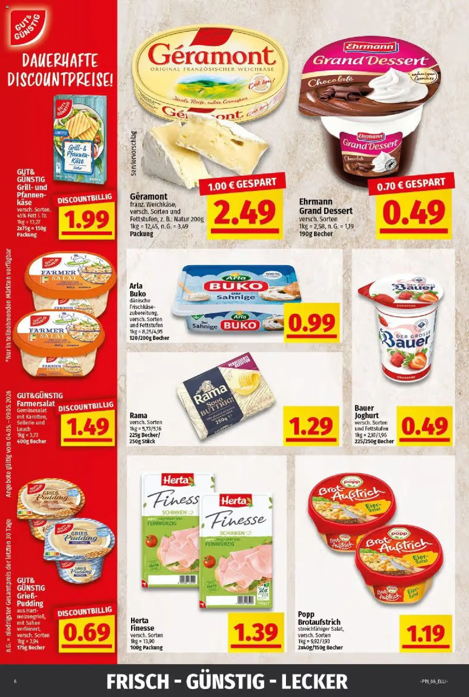 Elli Markt Prospekt Gütersloh – gültig ab 04.05.2026 | Seite: 6 | Produkte: Sahne, Herta finesse, Salat, Frischkase