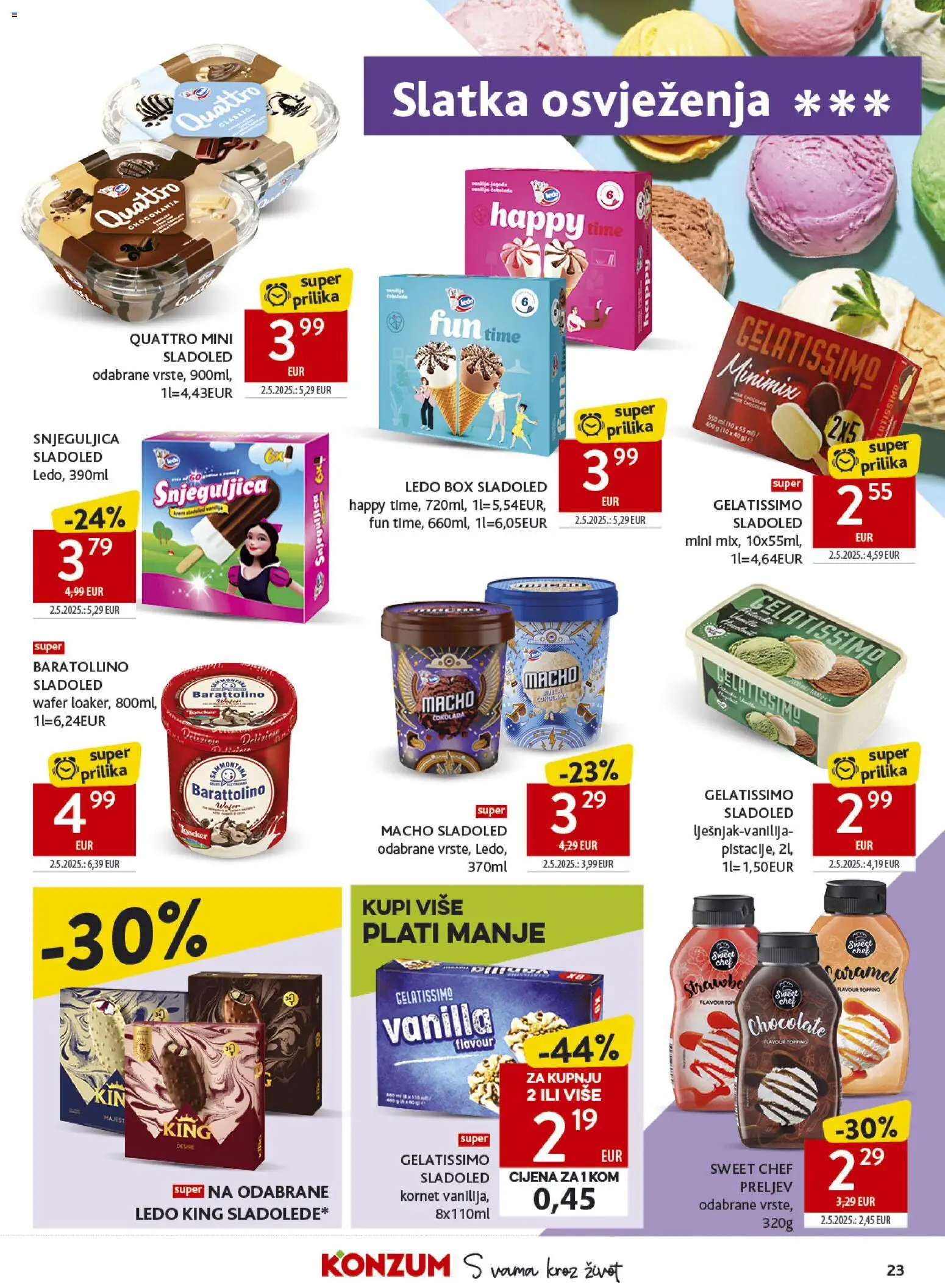 Konzum katalog | vrijedi od 03.06.2026 | Stranica: 23 | Proizvodi: Ledo, Sladoled, Kornet