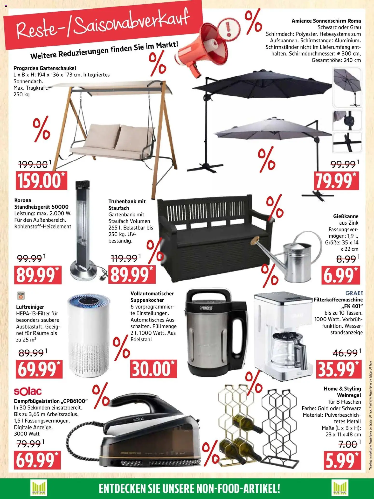 Marktkauf Prospekt Prenzlau (ab 07.09.2026) » Angebote online | Seite: 9 | Produkte: Weinregal, Wasser, Sonnenschirm, Filterkaffeemaschine