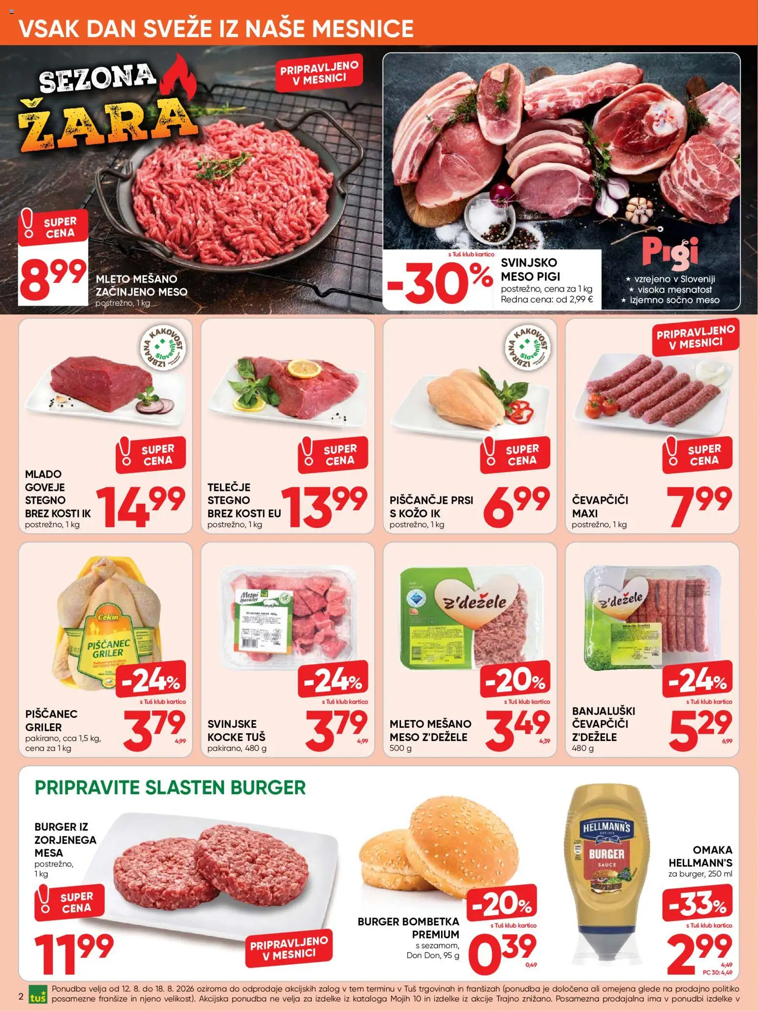 Novi Tuš katalog ponudbe – veljaven od 12.08.2026 | Stran: 2 | Izdelki: Čevapčiči, Omaka
