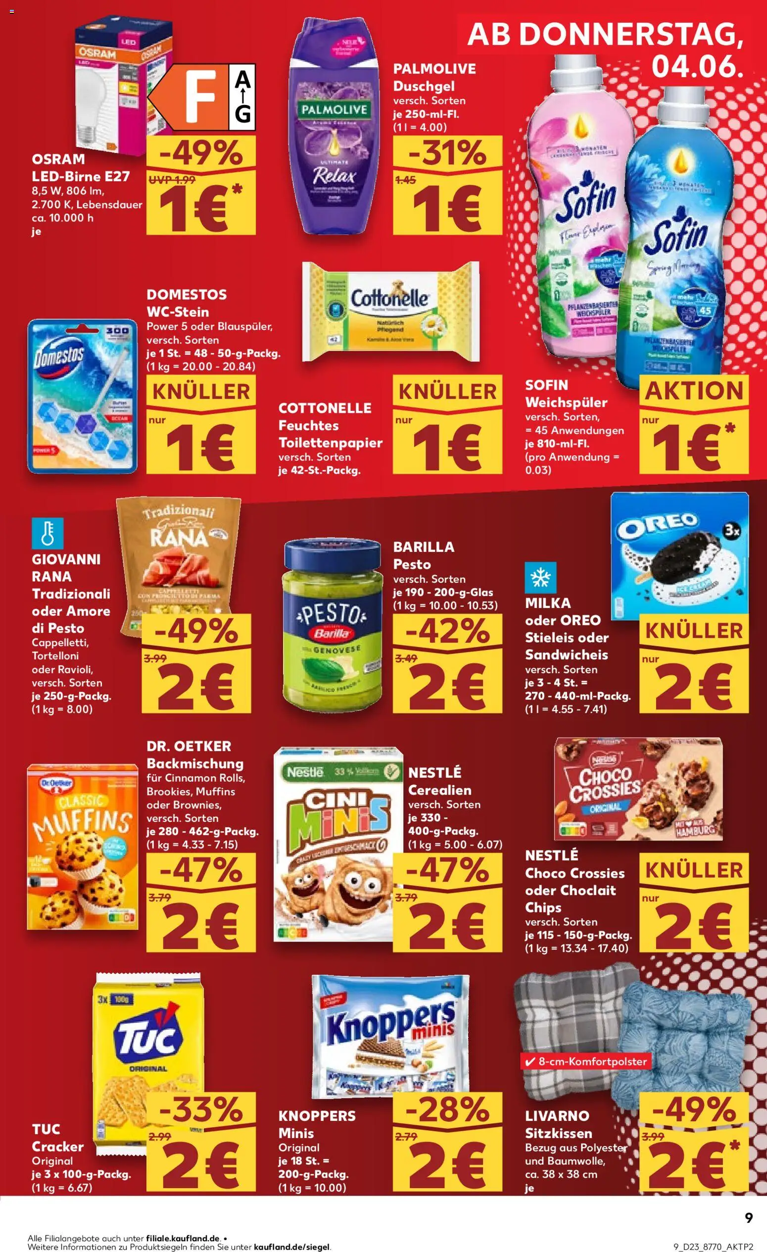Kaufland Prospekt – gültig ab 04.06.2026 | Seite: 9 | Produkte: Barilla, Barilla pesto, Shower Gel, Knoppers