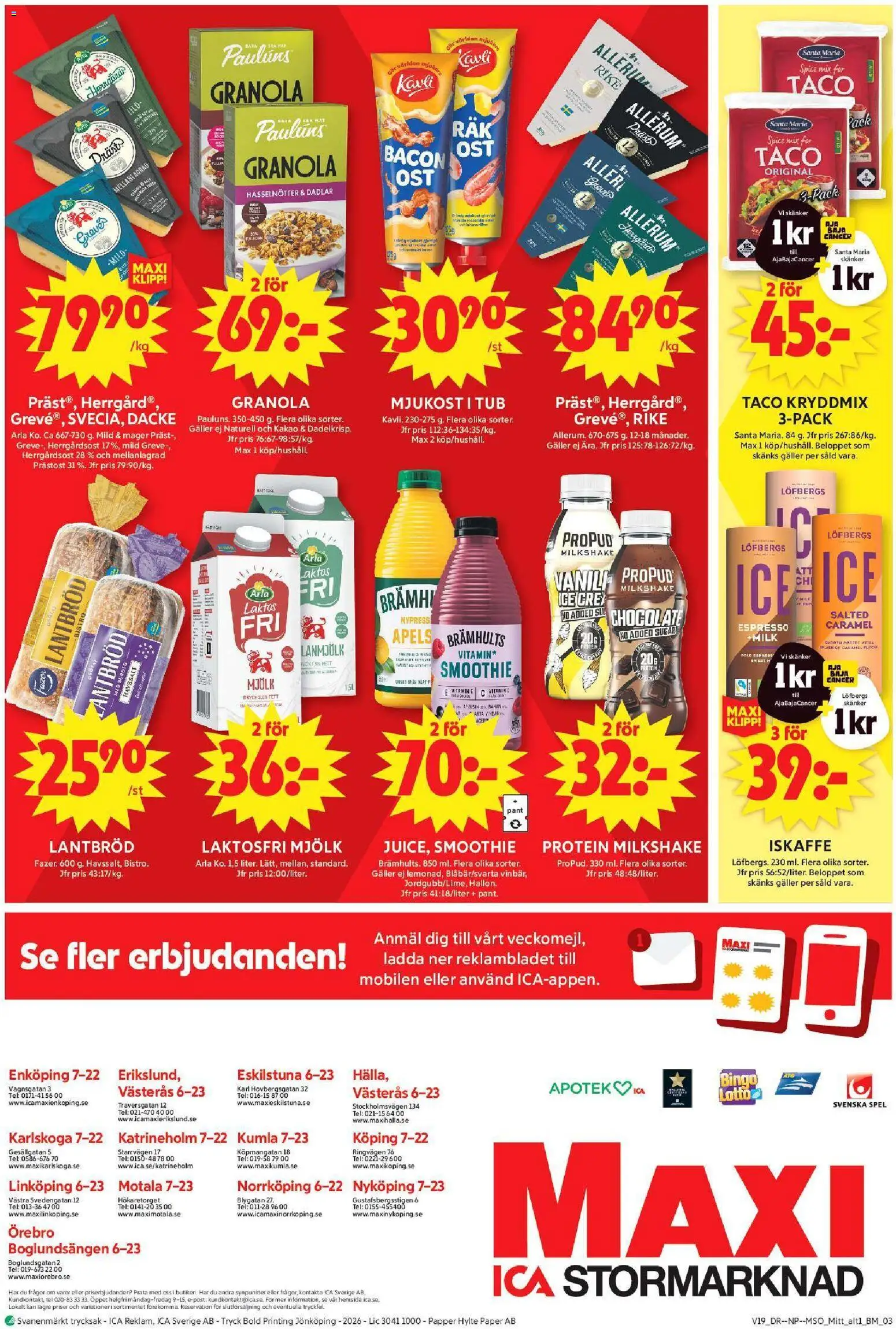 ICA Maxi reklamblad aktuell från 04.05.2026 | Sida: 14 | Produkter: Galler, Granola, Mjukost, Spel