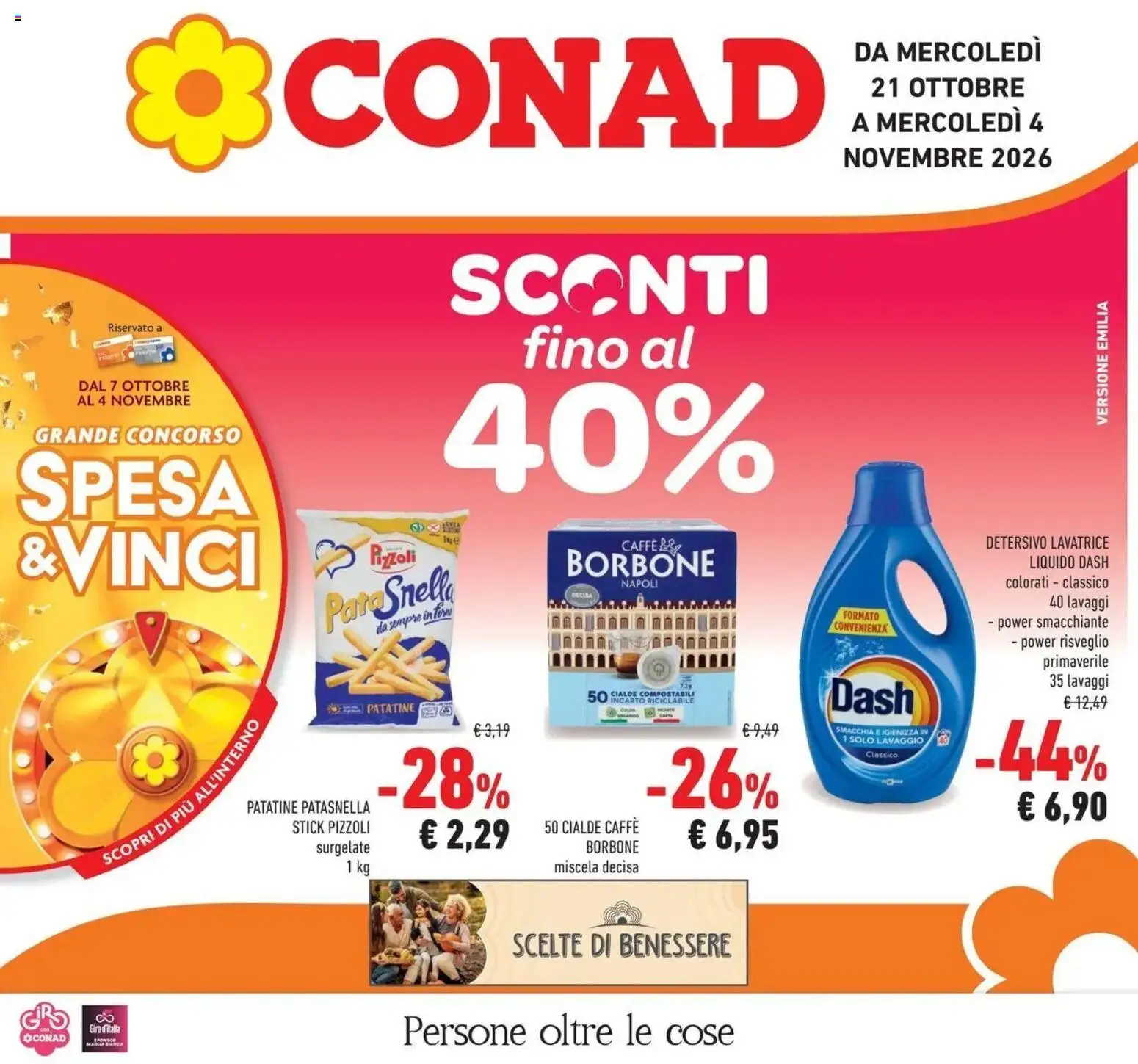 Volantino Conad del 21/10/2026 | Pagina: 1 | Prodotti: Caffè, Patatine, Lavatrice, Borbone
