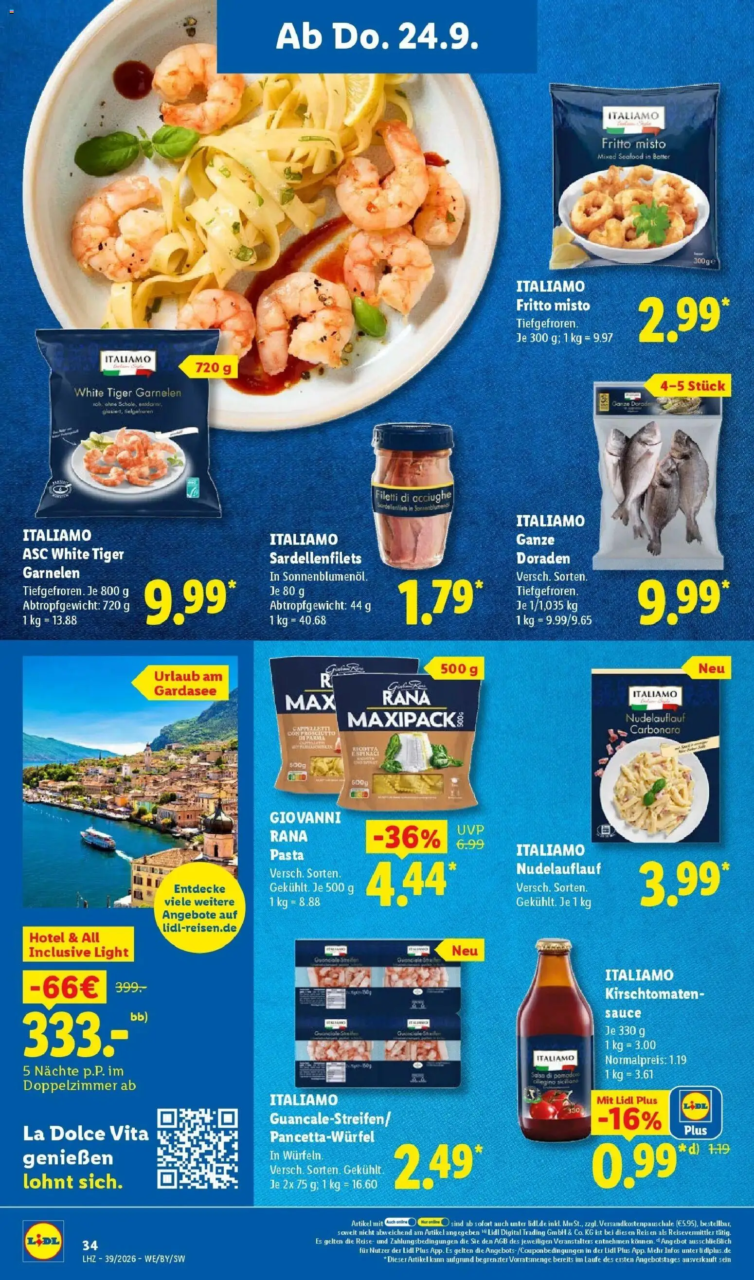 Lidl Prospekt Hof-innenstadt (ab 21.09.2026) zum Blättern » Angebote | Seite: 52 | Produkte: Pasta, Reis, Tiger garnelen, Kirschtomaten