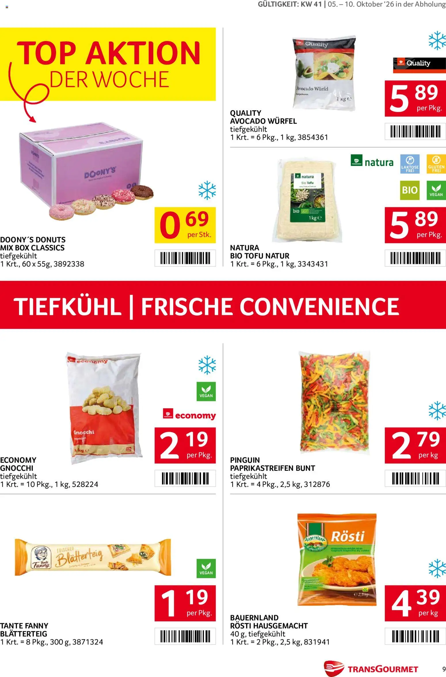 Transgourmet Flugblatt gültig ab 05.10.2026 | Seite: 9 | Produkte: Avocado, Box, Tofu