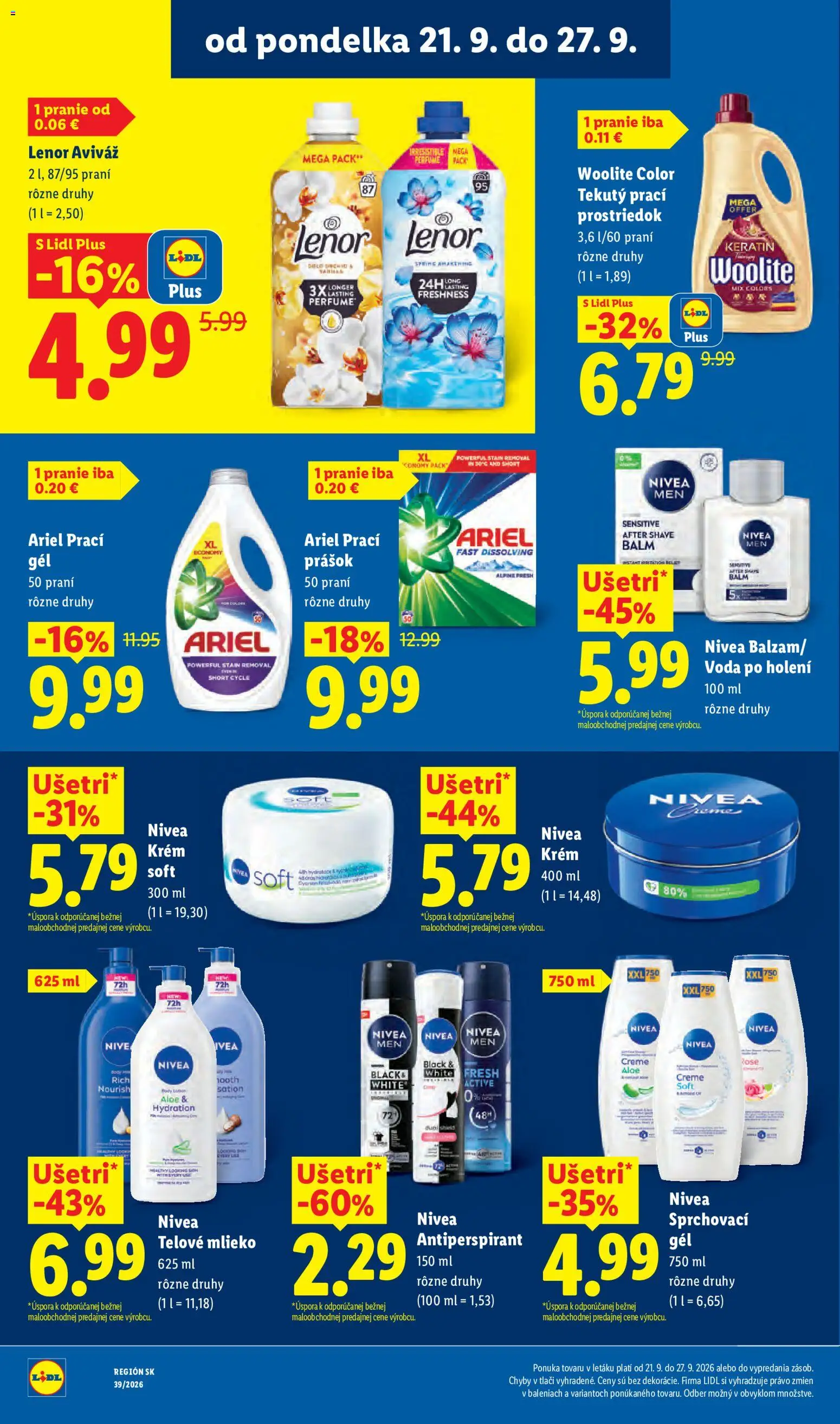 Nové Lidl akcie – leták je platný od 21.09.2026 | Strana: 44 | Produkty: Prací prášok, Prací gél, Aviváž, Krém