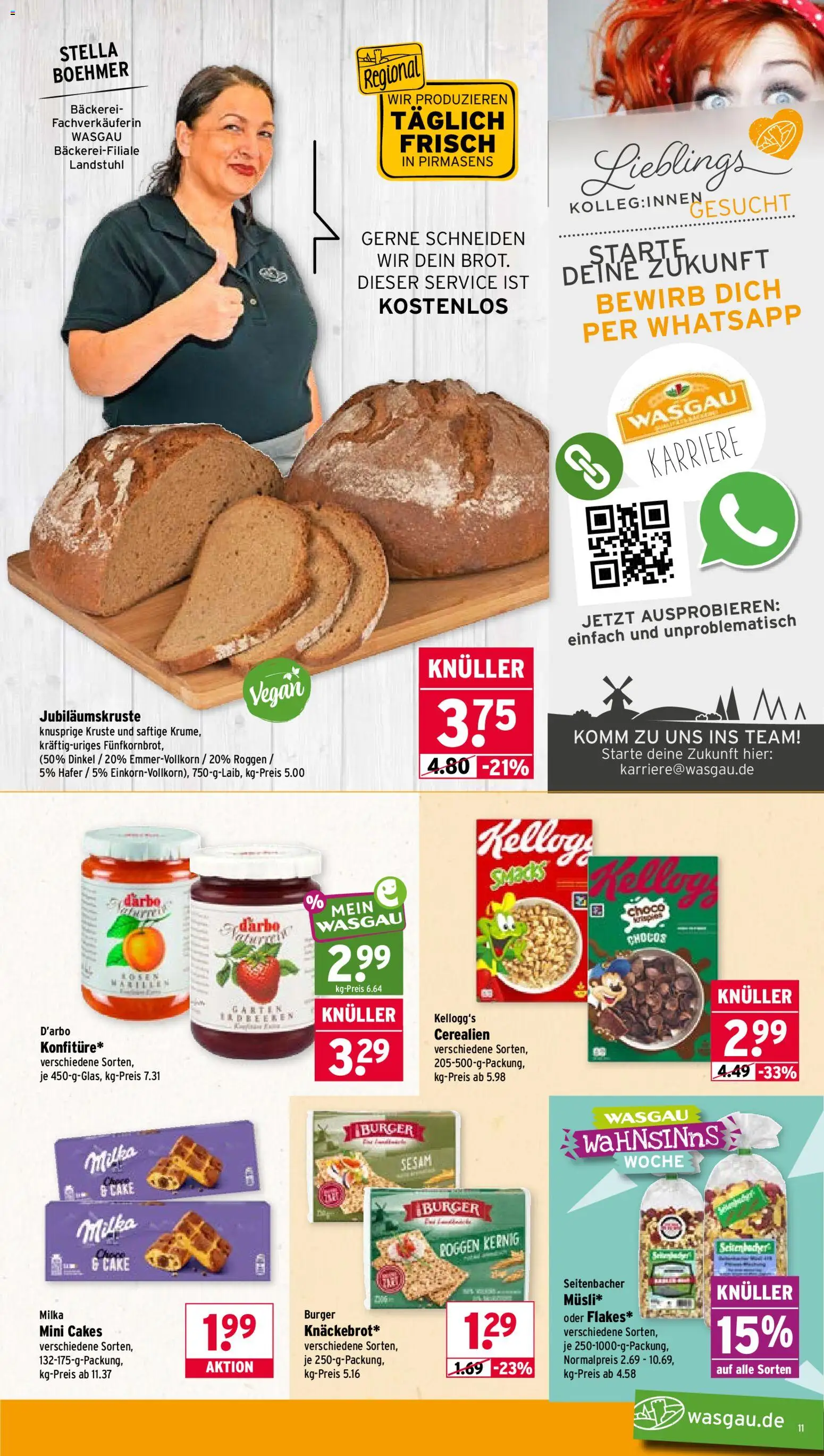 Wasgau Prospekt – gültig ab 26.05.2026 | Seite: 11 | Produkte: Bäckerei, Burger, Kellogg's, Milka