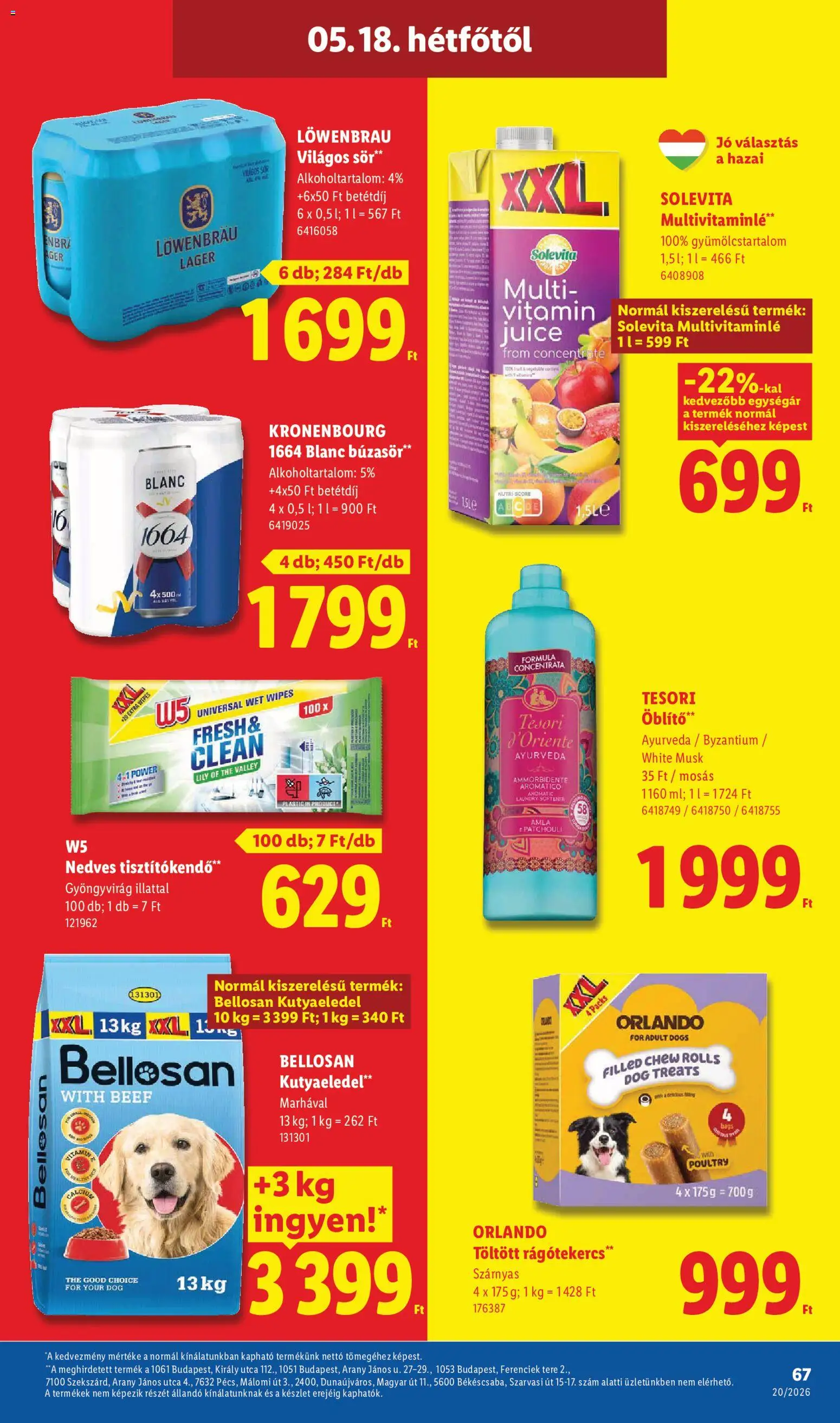 Lidl akciós ujság - amely érvényes a következő dátumtól: 14.05.2026 | Oldal: 67 | Termékek: Búzasör, Kutyaeledel, Sör, Multivitamin