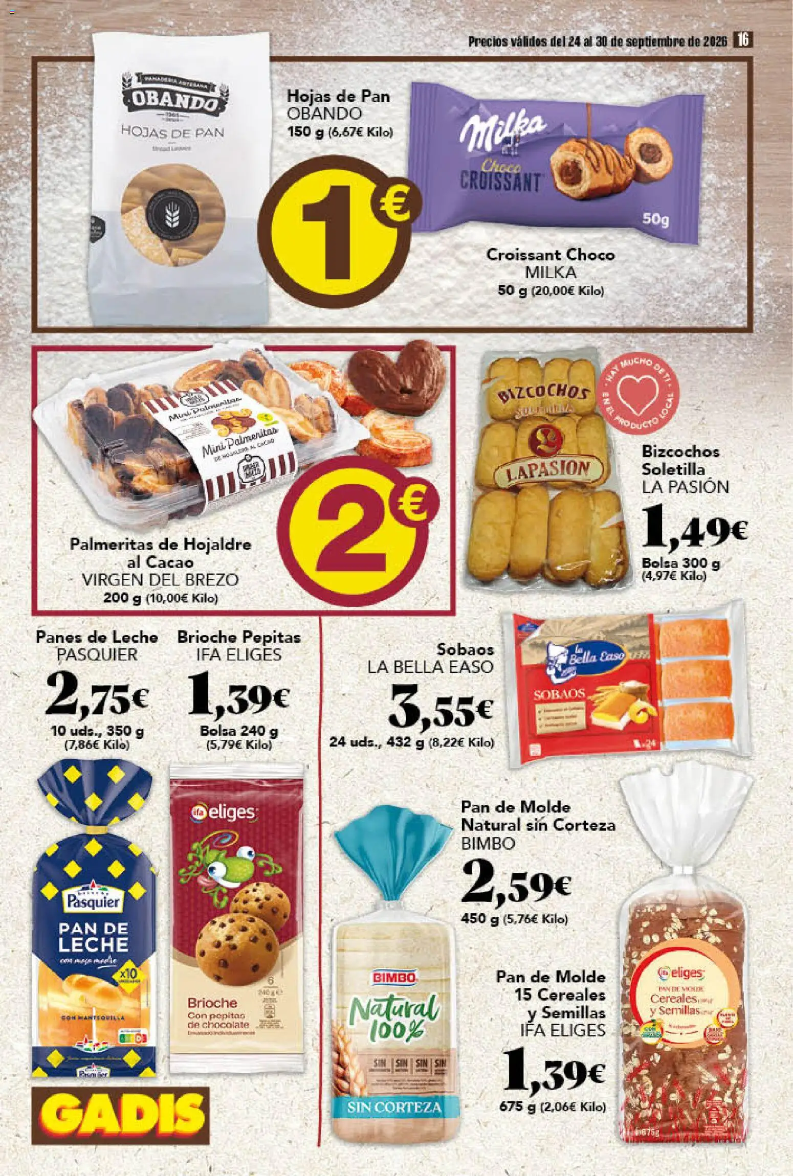 Gadis folleto │ válido desde el 24/09/2026 | Página: 16 | Productos: Pan, Chocolate, Pan de molde, Brioche