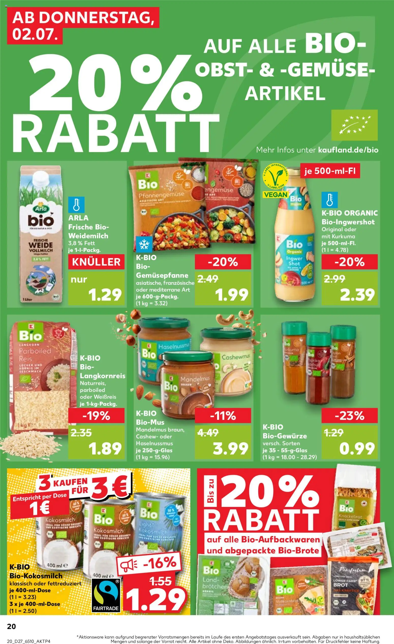 Kaufland Prospekt Köln – gültig ab 02.07.2026 | Seite: 20 | Produkte: Gemüse, Obst, Brot, Reis