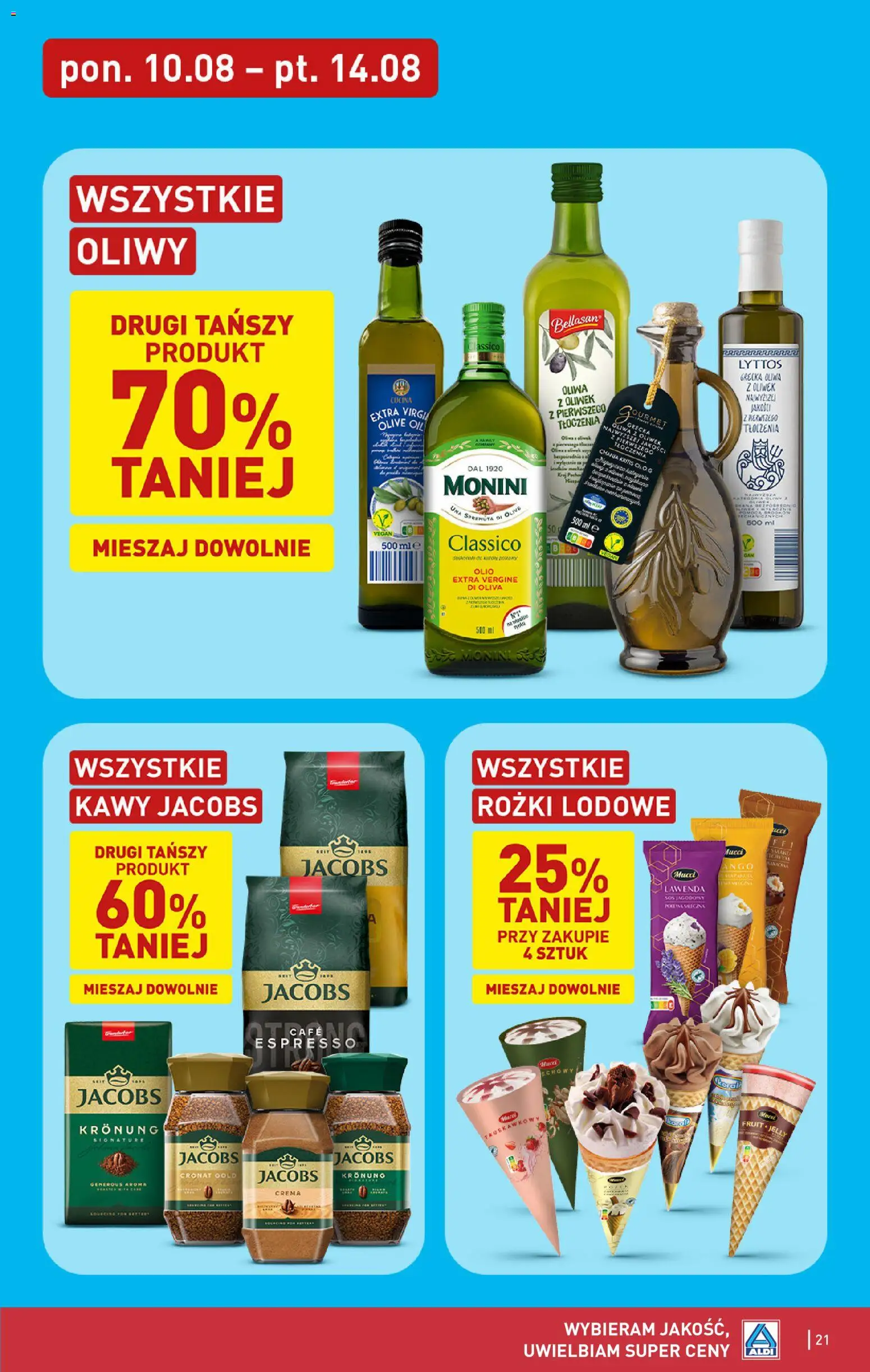 Aldi gazetka od 10.08.2026 | Strona: 21 | Produkty: Oliwa z oliwek, Jacobs, Jacobs cronat gold, Lawenda