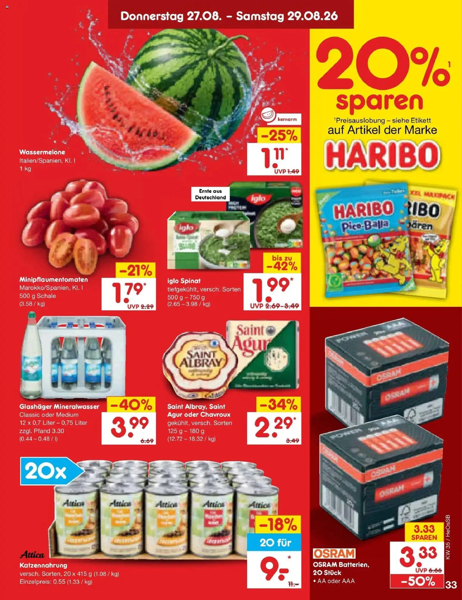 Netto Marken-Discount Prospekt Rostock – gültig ab 24.08.2026 | Seite: 45 | Produkte: Haribo, Iglo, Mineralwasser, Wassermelone