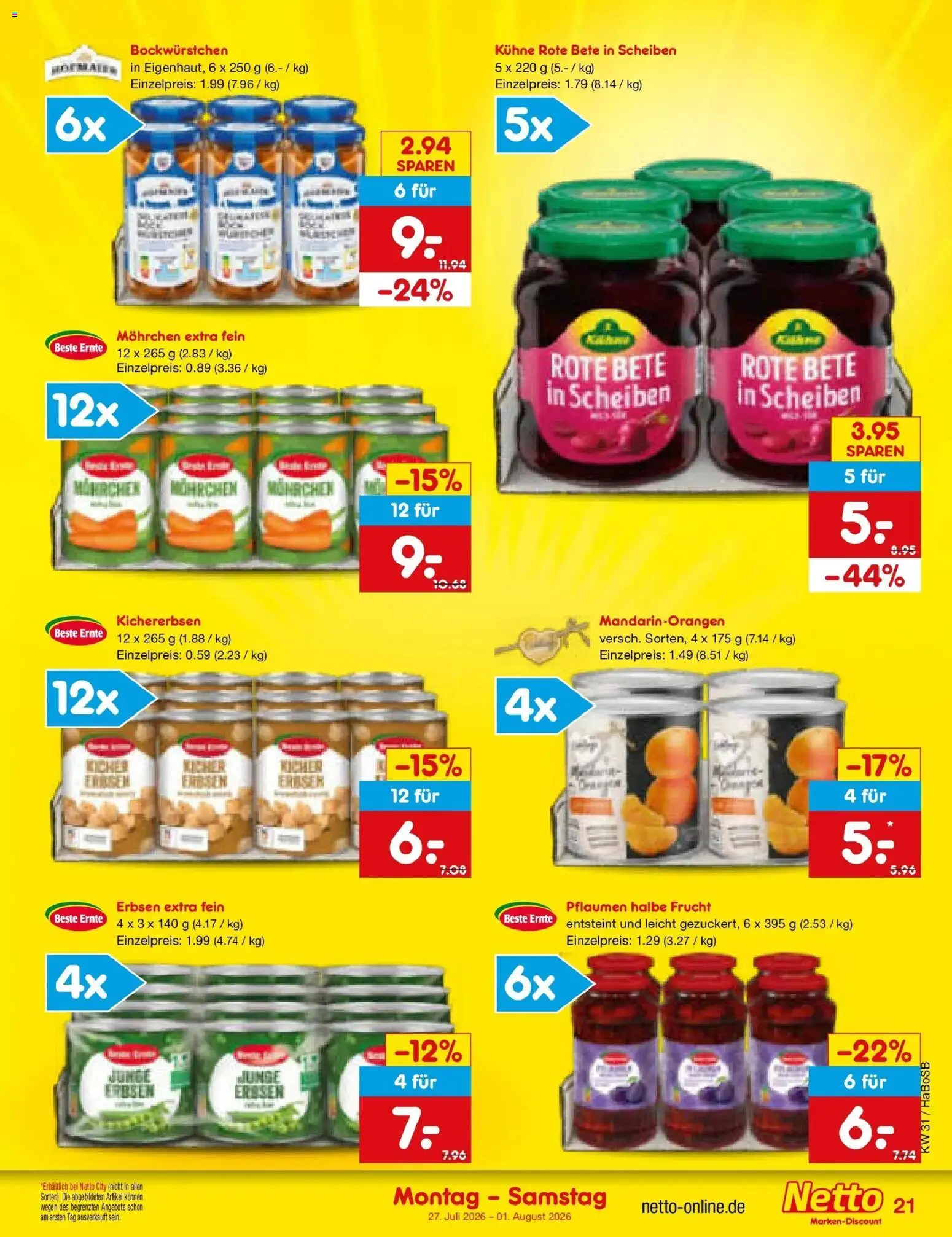 Netto Marken-Discount Prospekt Bochum – gültig ab 27.07.2026 | Seite: 33 | Produkte: Pflaumen, Erbsen