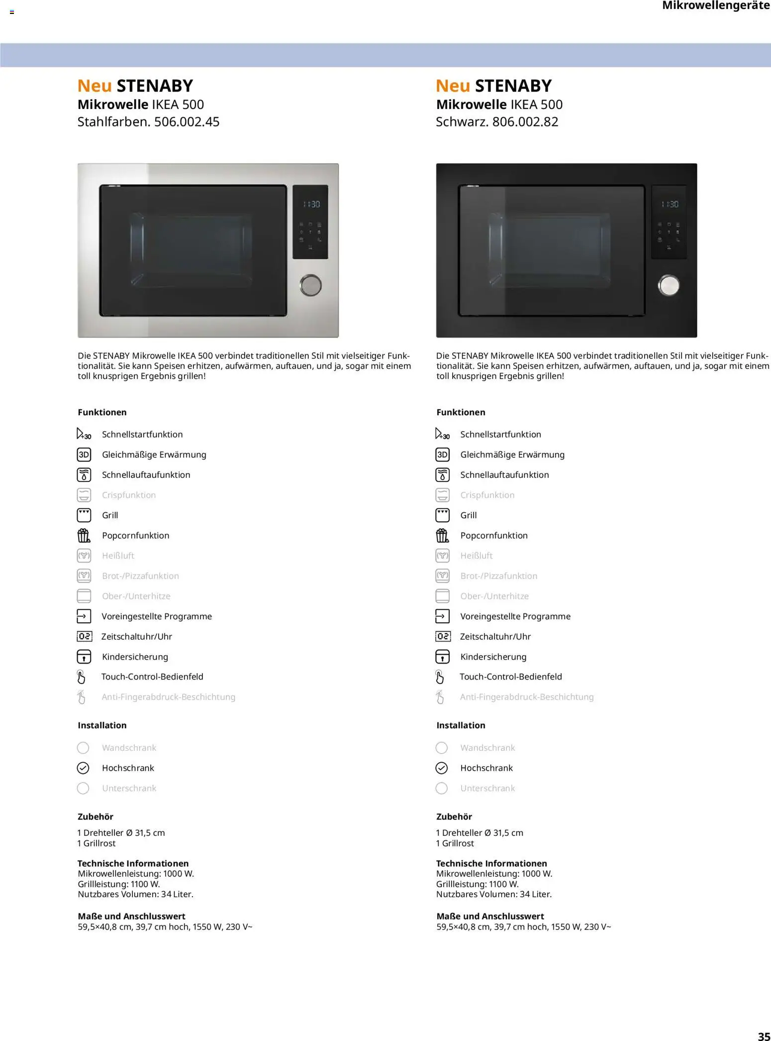 Ikea Elektrogeräte – gültig ab 02.01.2026 | Seite: 35 | Produkte: Mikrowelle, Grill, Unterschrank, Hochschrank