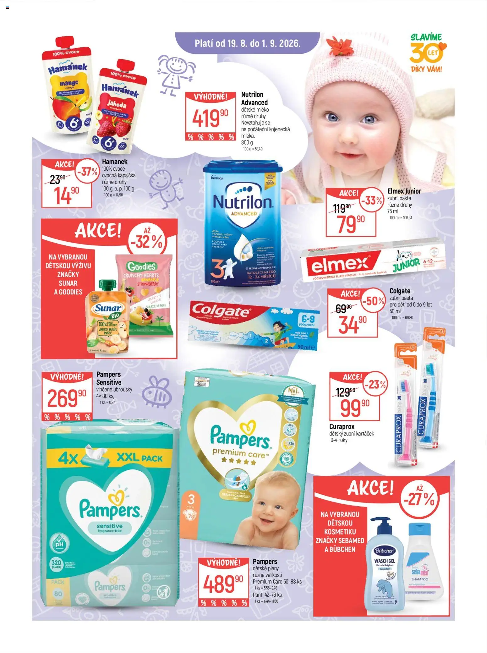 Globus leták - Pro nejmenší od 19.08.2026 | Strana: 2 | Produkty: Elmex, Sebamed, Ovocná kapsička, Dětské pleny