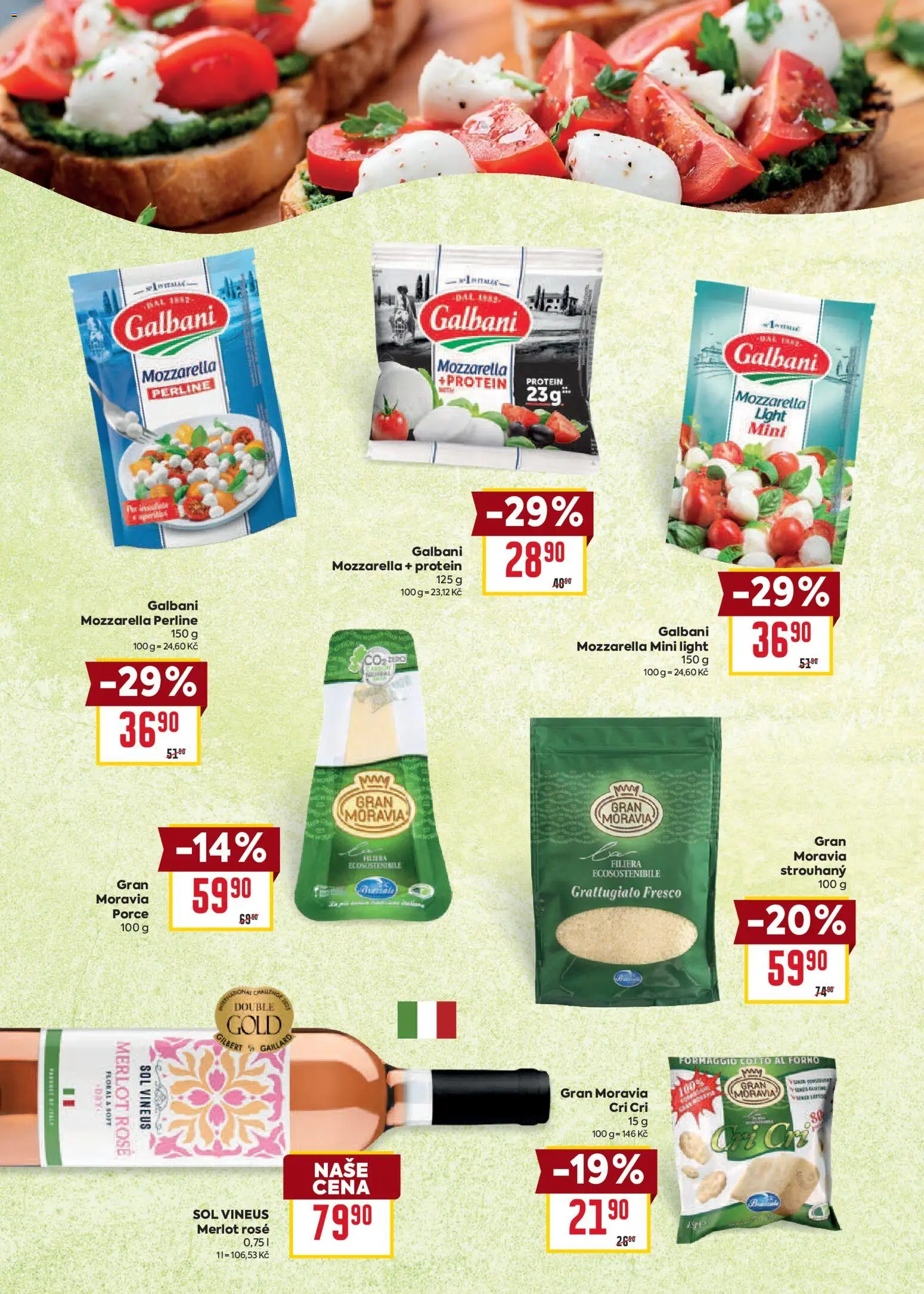 Billa leták - Bohatá chuť středomoří od 20.05.2026 | Strana: 16 | Produkty: Mozzarella light, Merlot, Mozzarella, Protein