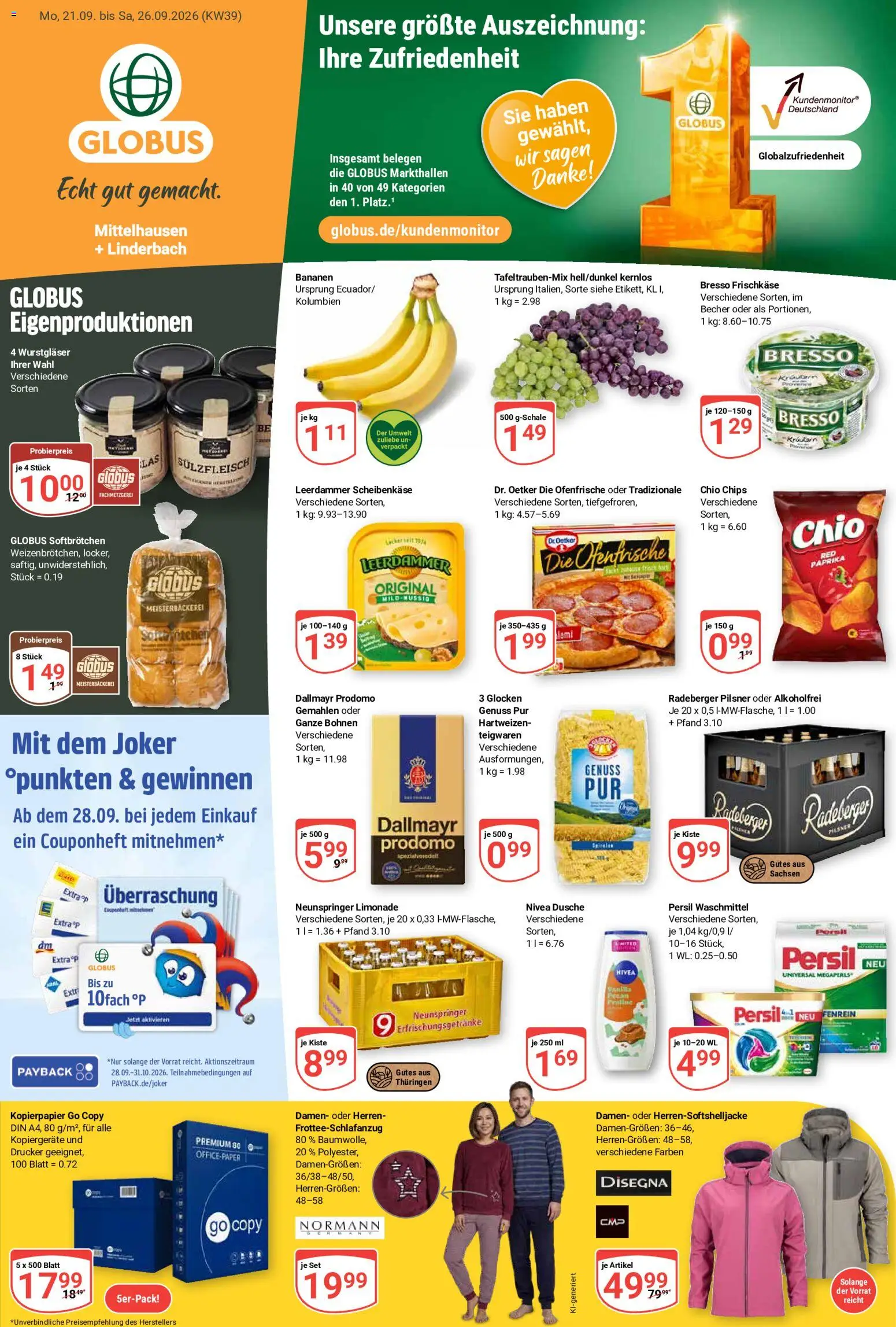 Globus Prospekt Erfurt – gültig ab 21.09.2026 | Seite: 3 | Produkte: Bananen, Limonade, Radeberger pilsner, Persil