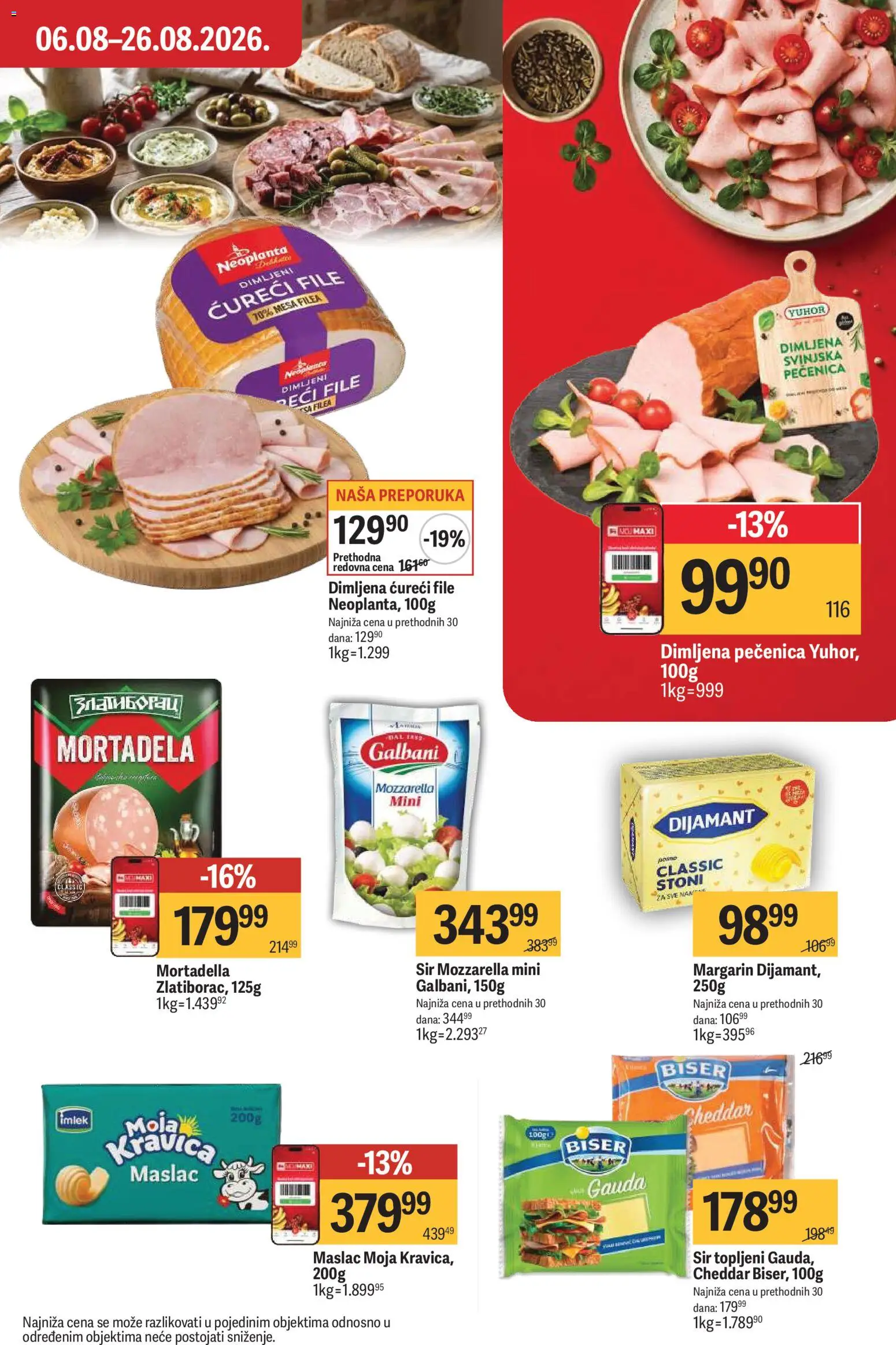 Maxi katalog - važi od 13.08.2026 | Strana: 18 | Proizvode: Mortadela, Ćureći file, Mozzarella, Pečenica