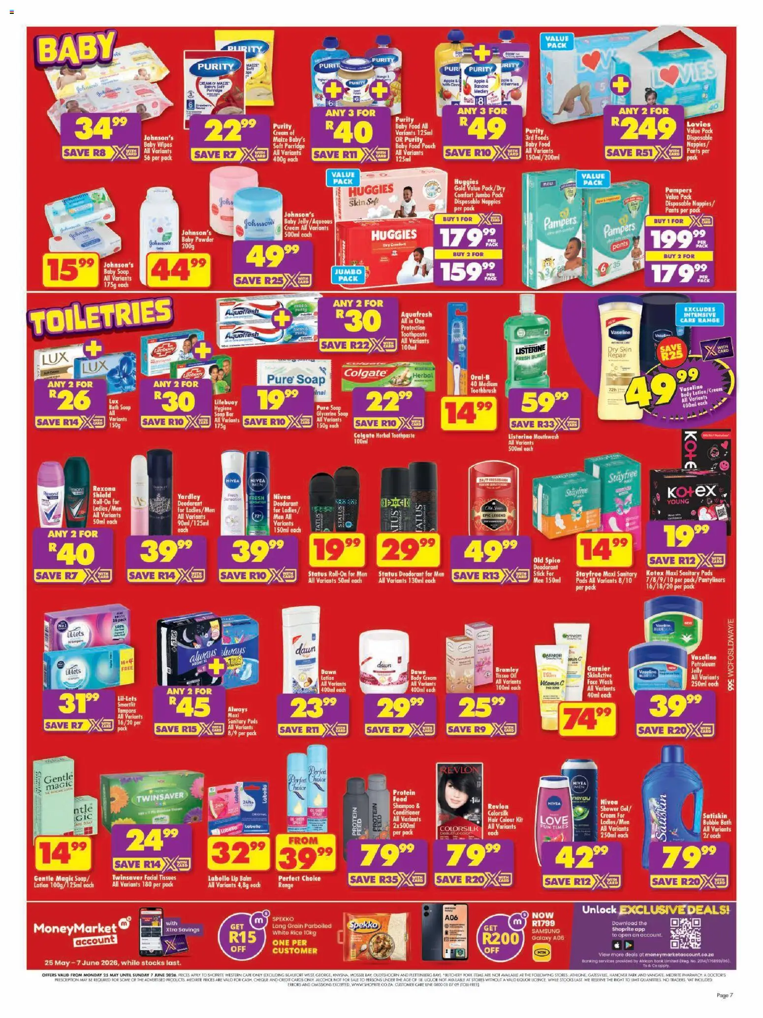New Shoprite catalogue – valid from 25.05.2026 | Page: 7 | Products: Tissue oil, Detergente líquido, Bath, Pads