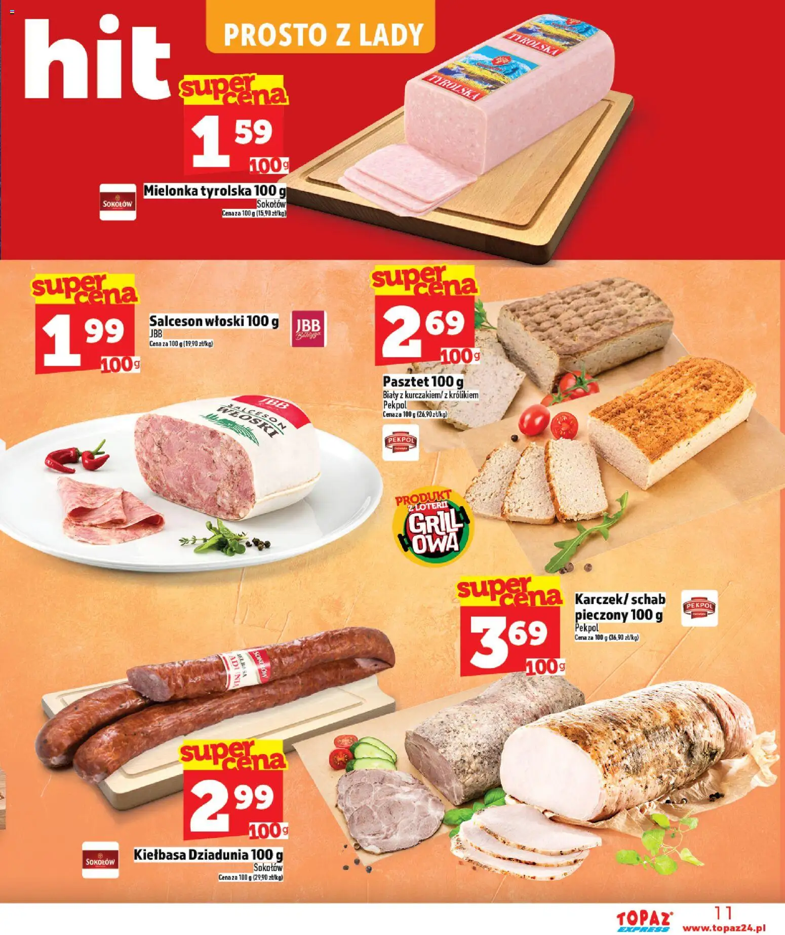 Topaz gazetka - Express od 14.05.2026 | Strona: 11 | Produkty: Kiełbasa, Mielonka tyrolska