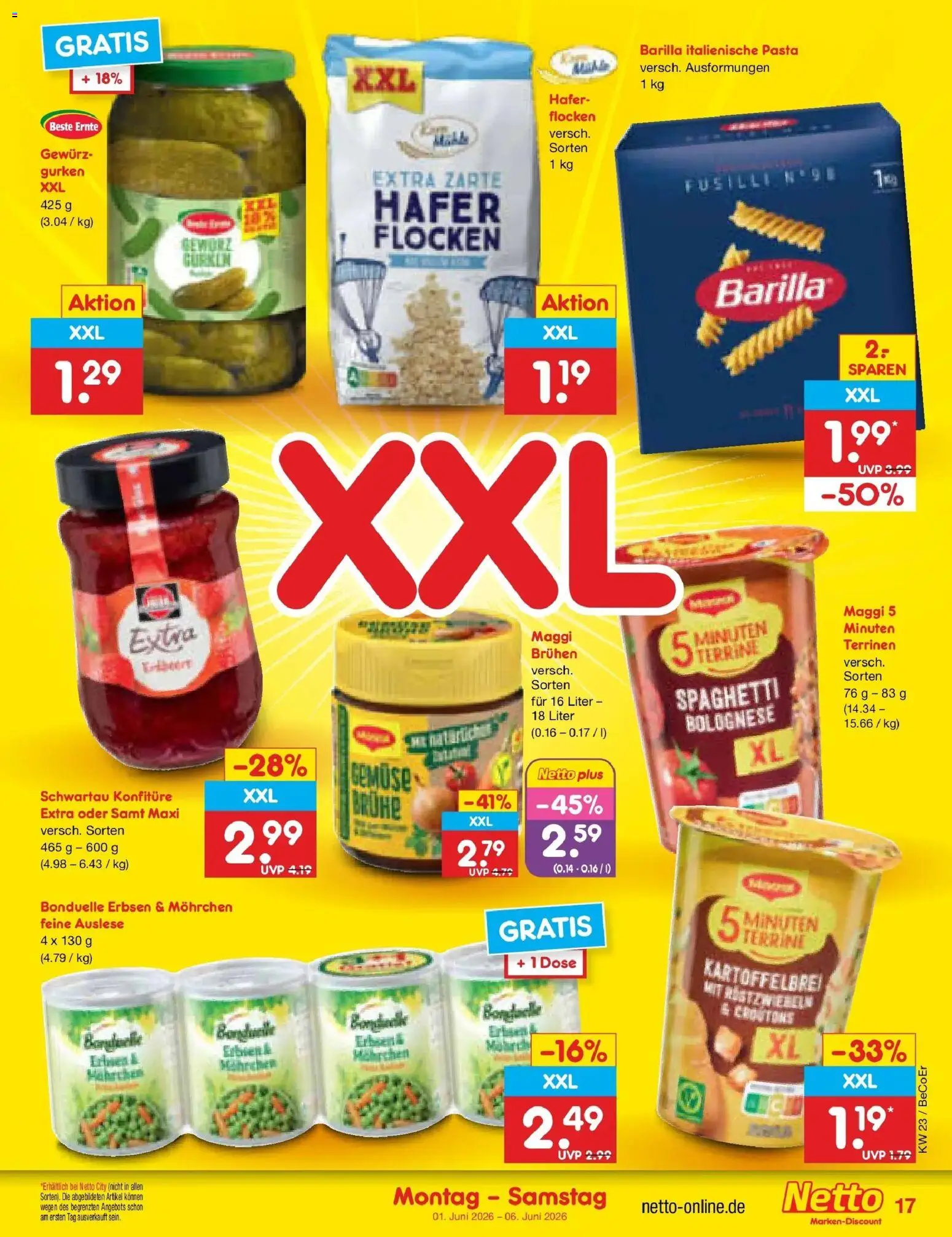 Netto Marken-Discount Prospekt Weimar – gültig ab 01.06.2026 | Seite: 19 | Produkte: Barilla, Gemüse, Pasta, Flocken