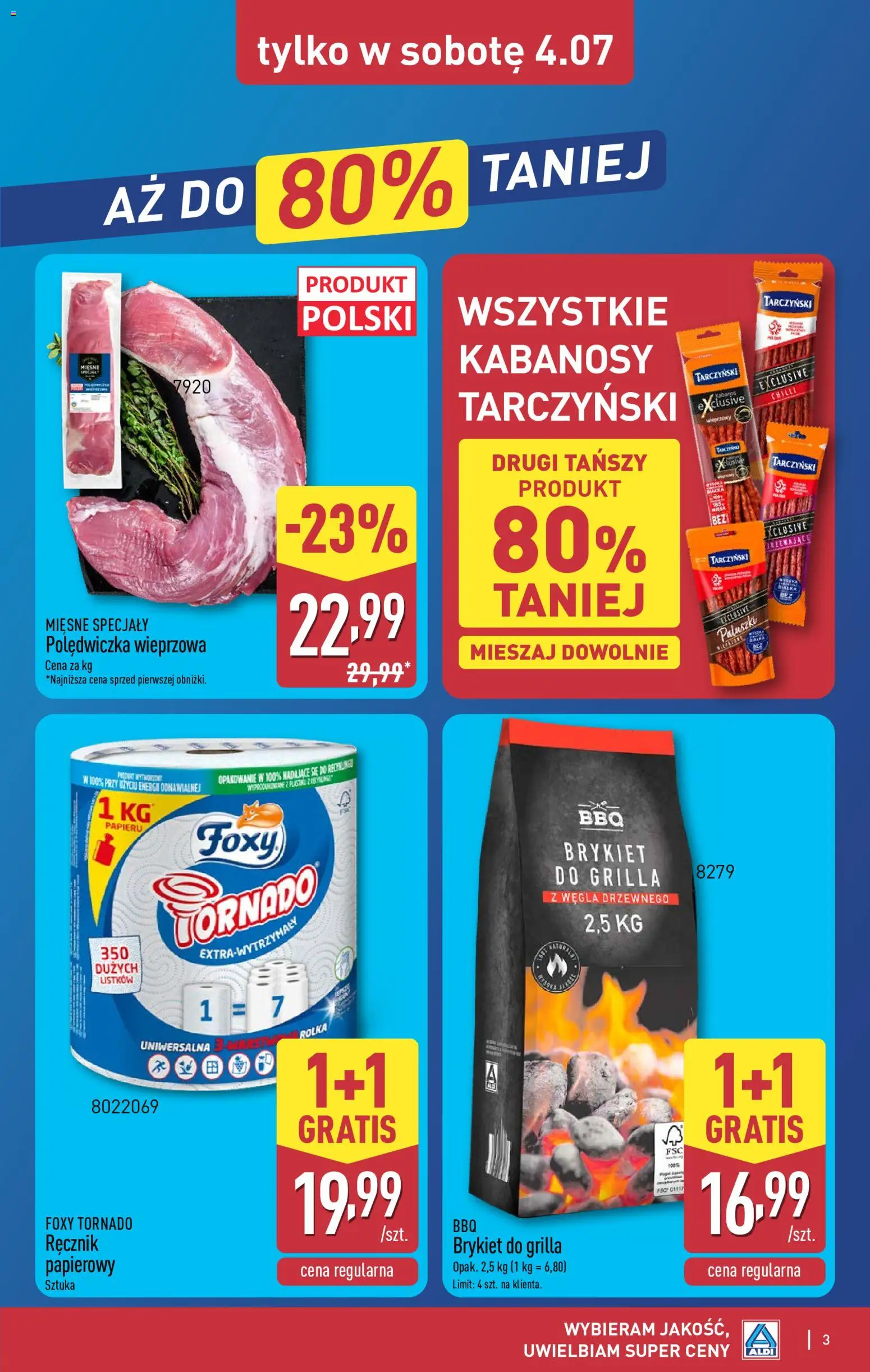 Aldi gazetka - Oferta weekendowa od 02.07.2026 | Strona: 3 | Produkty: Polędwiczka wieprzowa, Kabanosy, Paluszki