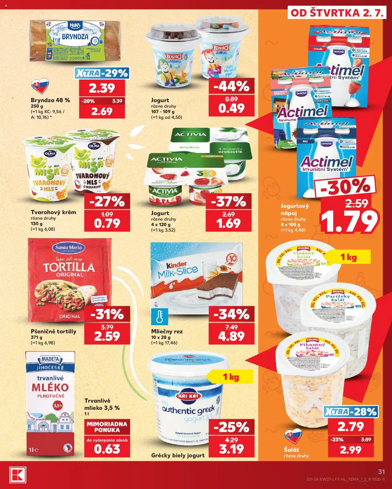 Nové Kaufland akcie – leták je platný od 02.07.2026 | Strana: 31 | Produkty: Mlieko, Jogurt, Tortilla, Bryndza