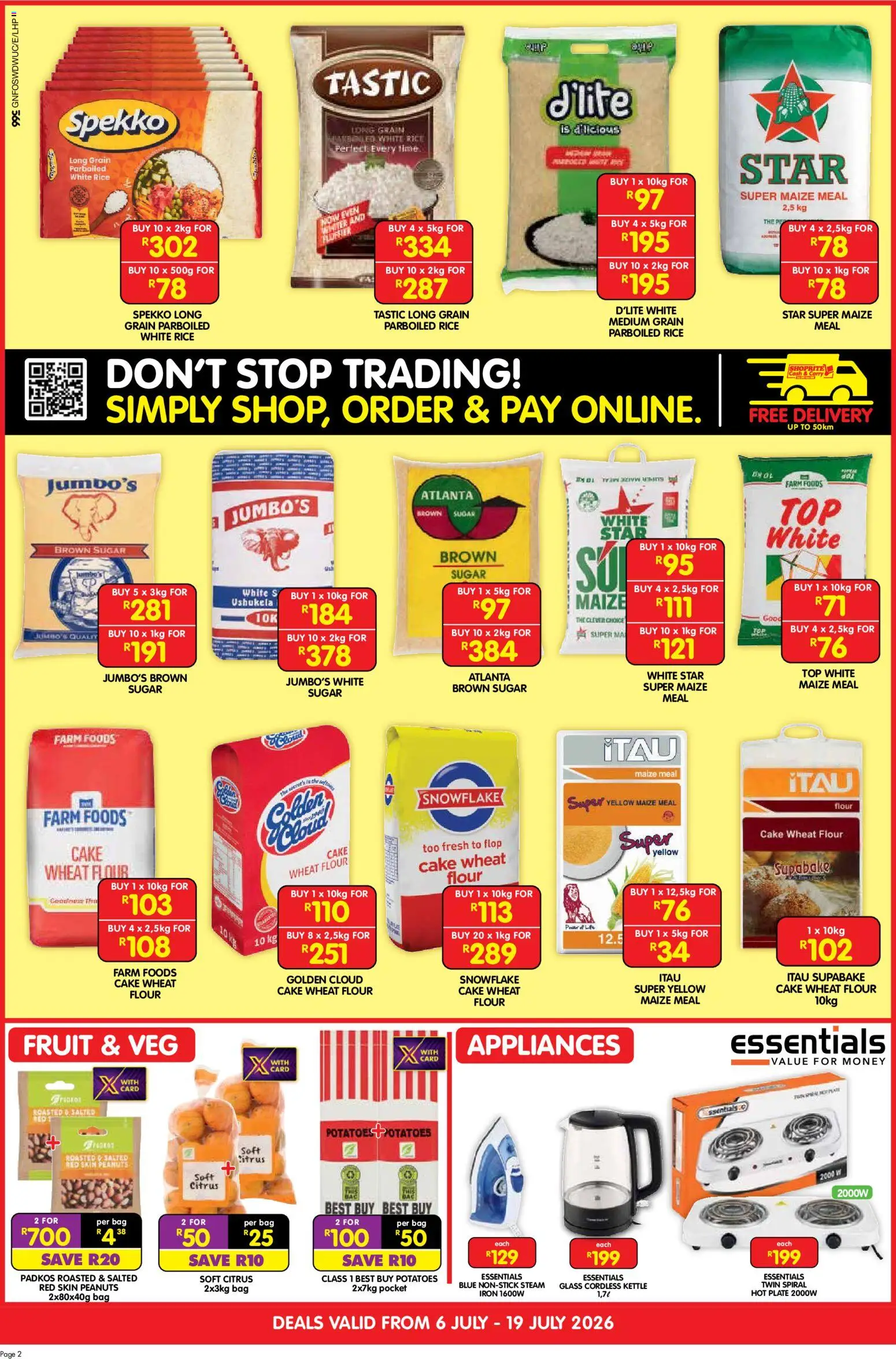 New Shoprite catalogue – valid from 06/07/2026 | Page: 2 | Products: Flour, Iron, Fruit, Sugar