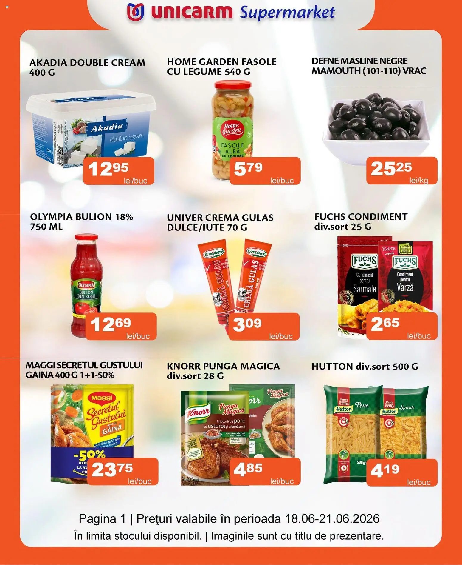 Noul catalog Unicarm – valabil de la 18.06.2026 | Pagină: 1 | Produse: Cuptor, Măsline, Roșii, Paste