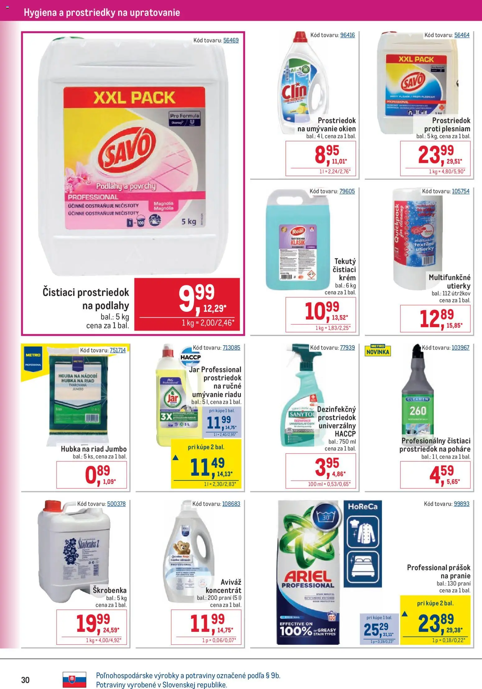 Nové Metro akcie – leták je platný od 15.07.2026 | Strana: 30 | Produkty: Sanytol, Aviváž, Ariel, Jar