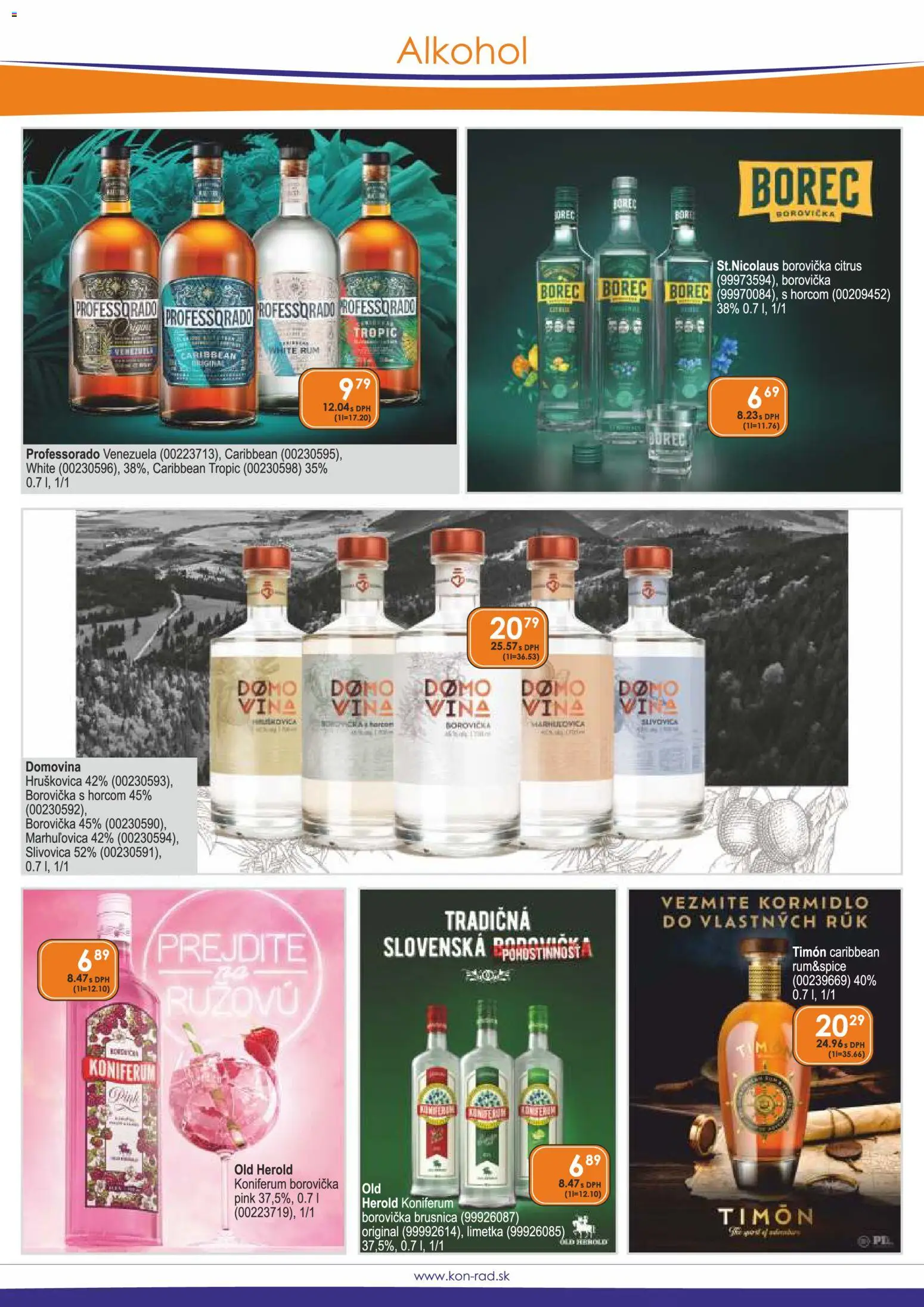 Nové KON - RAD akcie – leták je platný od 01.05.2026 | Strana: 13 | Produkty: Limetka, Borovička, Koniferum, Alkohol