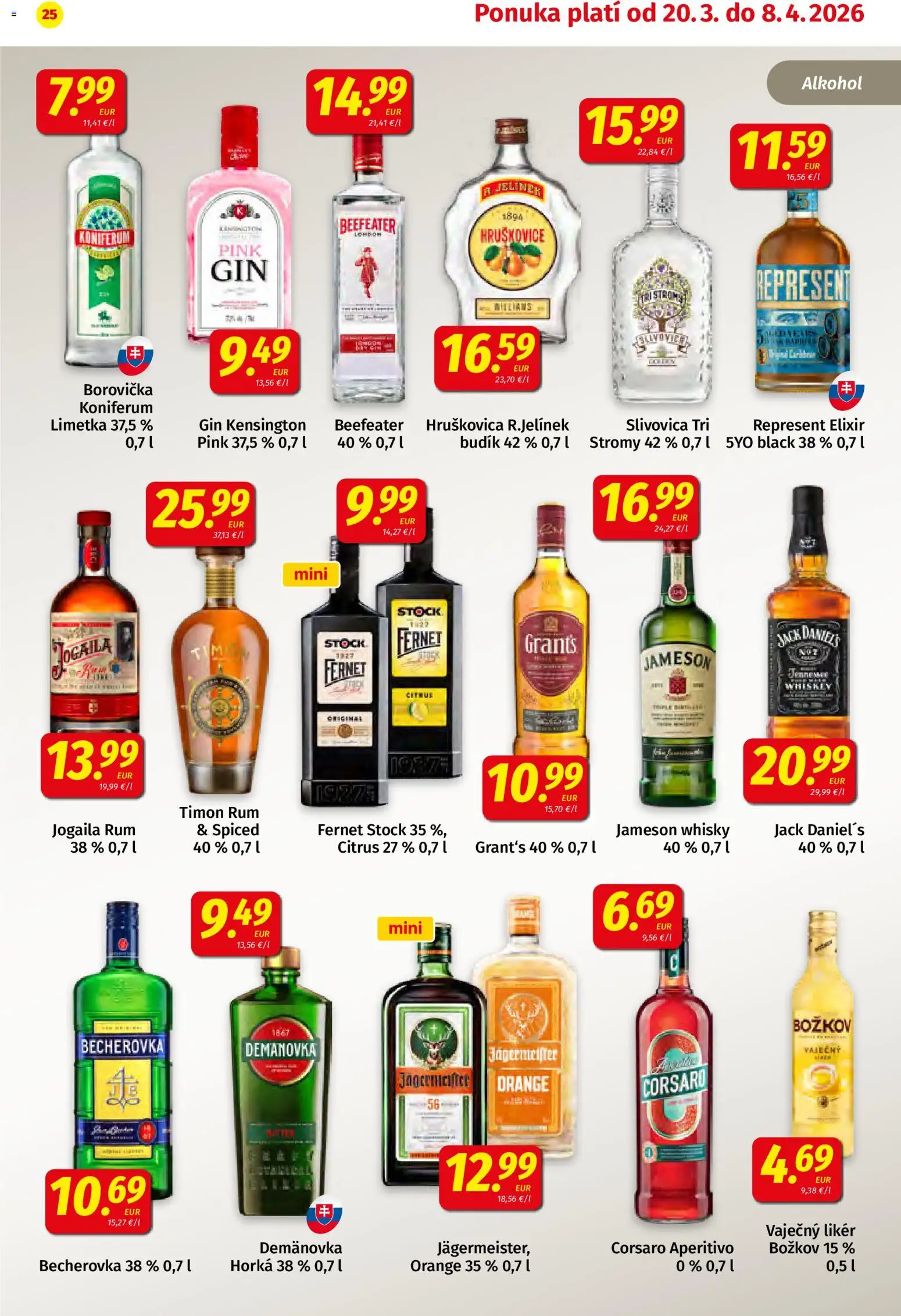 Nové Koruna akcie – leták je platný od 20.03.2026 | Strana: 25 | Produkty: Limetka, Becherovka, Borovička, Slivovica