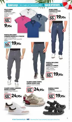 Anteprima del volantino Ipercoop volantino Saldi D'Estate Lombardia valido a partire dal 04/07/2026 | Pagina: 3 | Prodotti: Pantaloni, Scarpe, Data, Polo