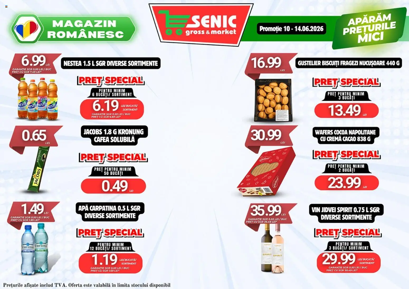 Noul catalog Senic – valabil de la 08.06.2026 | Pagină: 6 | Produse: Mici, Cremă, Biscuiți, Apă