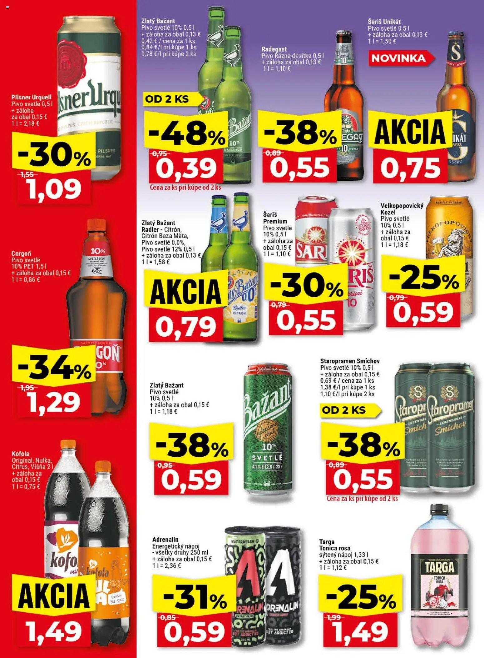 Nové Klas akcie – leták je platný od 11.05.2026 | Strana: 23 | Produkty: Pilsner Urquell, Radegast, Radler, Energetický nápoj