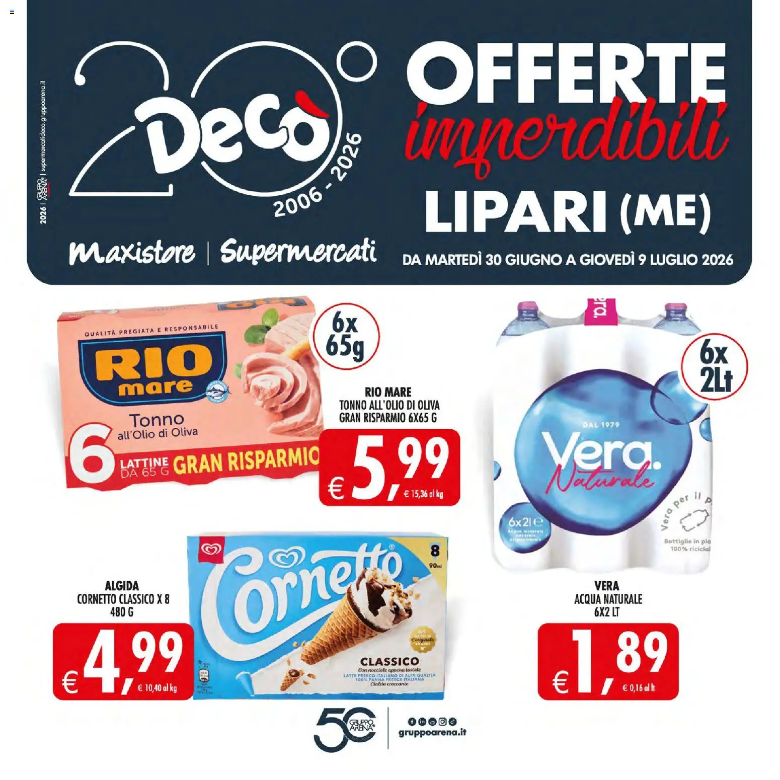 Volantino Decò del 30/06/2026 | Pagina: 1 | Prodotti: Panna, Nocciole, Acqua naturale, Tonno