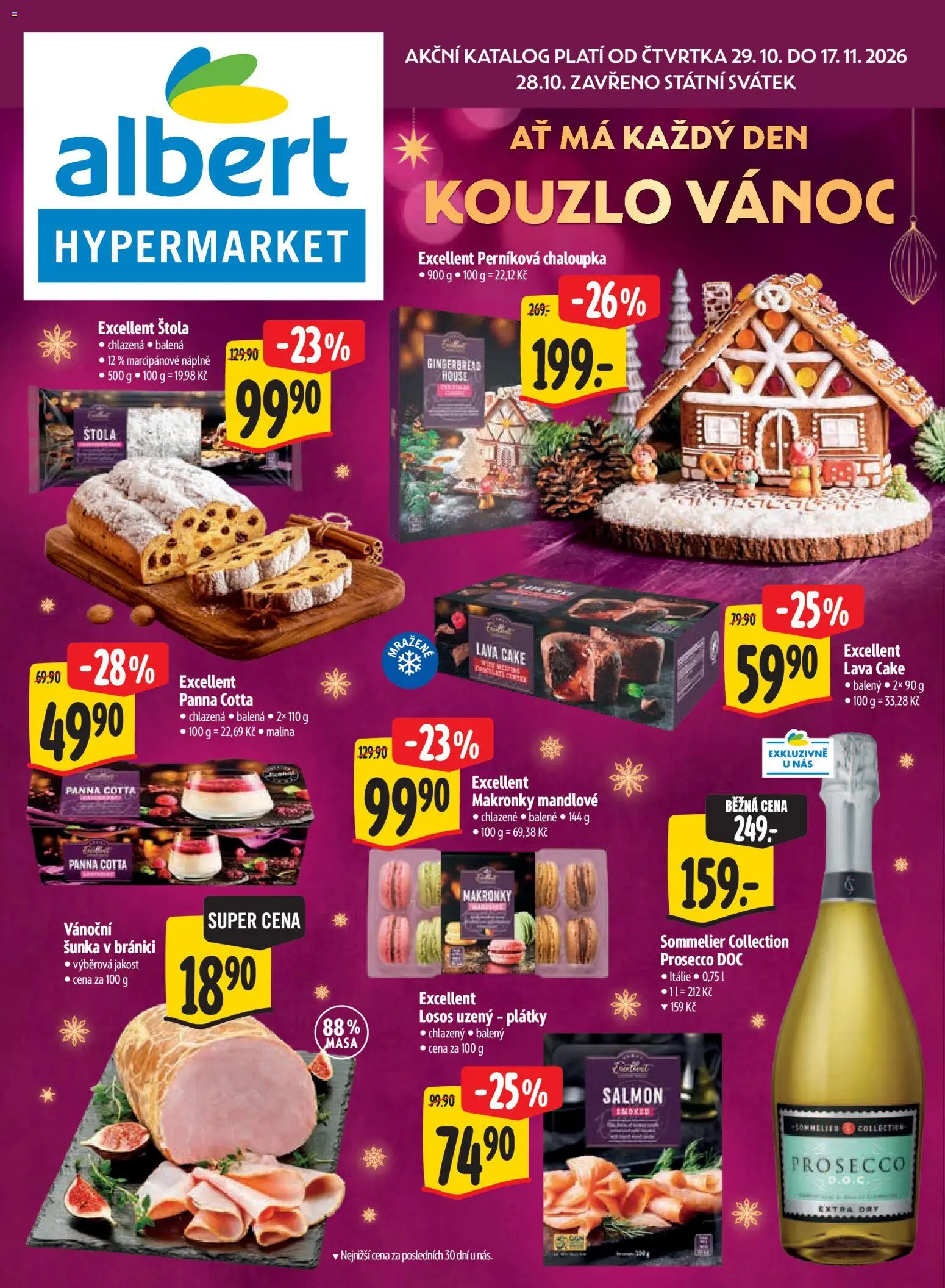 Albert leták - Hypermarket Kouzlo Vánoc od 29.10.2026 | Strana: 1 | Produkty: Prosecco, Makronky, Losos, Prosecco DOC
