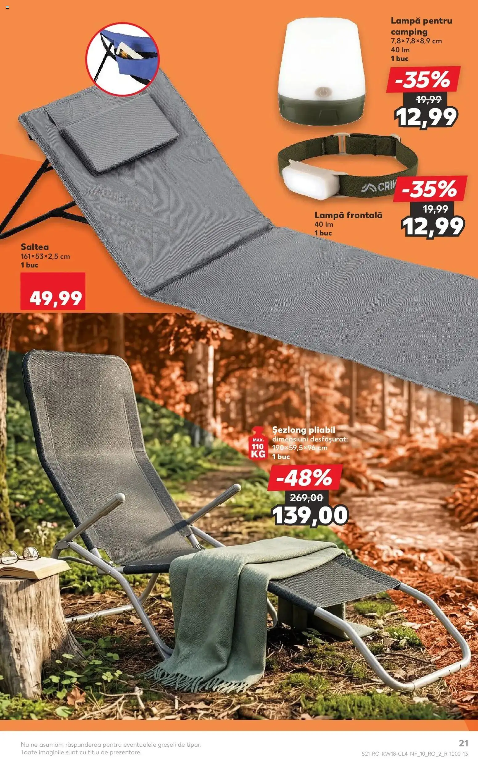Noul catalog Kaufland – valabil de la 29.04.2026 | Pagină: 21 | Produse: Saltea, Șezlong, Lampă