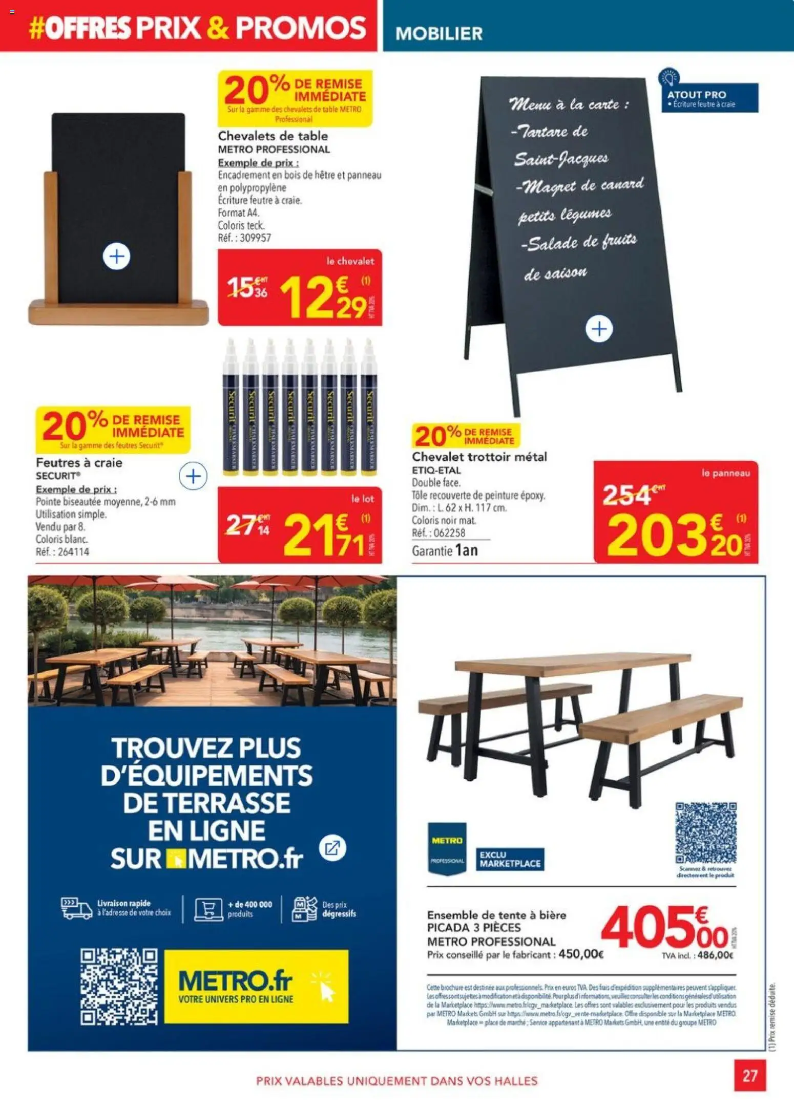 {H1} | Page: 27 | Produits: Salade, Chevalets, Tente, Chevalet