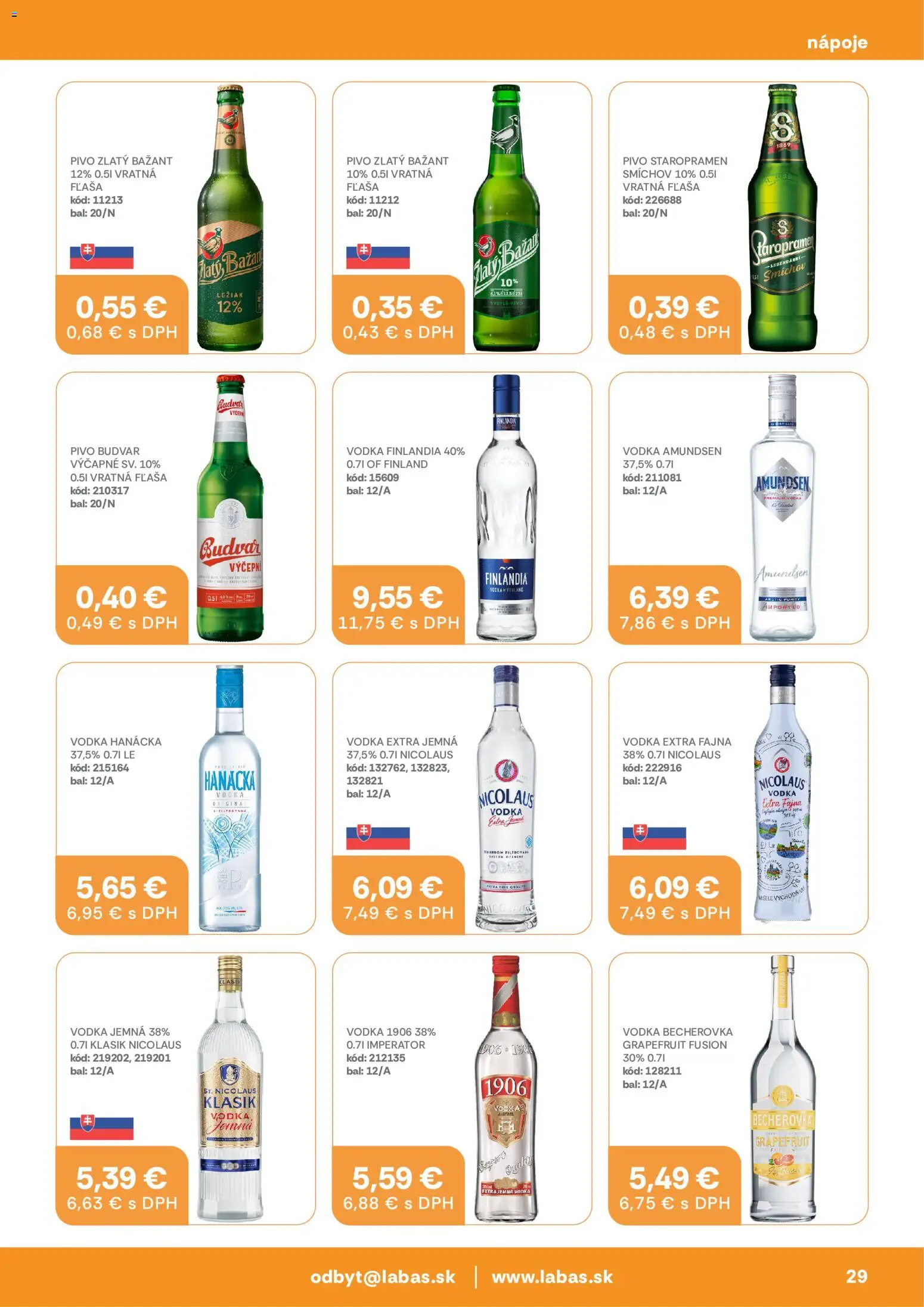 Nové Labaš akcie – leták je platný od 14.08.2026 | Strana: 29 | Produkty: Nápoje, Zlatý Bažant, Vodka, Nicolaus vodka